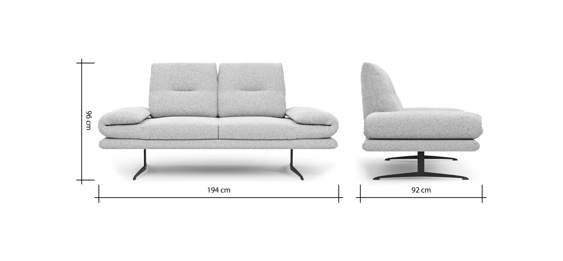 Sofa Lucero 2.0 - 2-Sitzer klein inkl. Drehsitz, Rollout-Armlehne und Sitztiefe verstellbar, Stoff, Offwhite