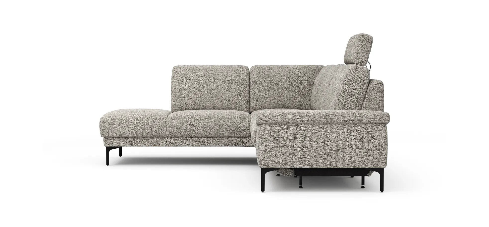 Ecksofa Matero - Ecke mit 2-Sitzer rechts inkl. Relaxfunktion motorisch und Sitzvorzug, Stoff, Graubeige