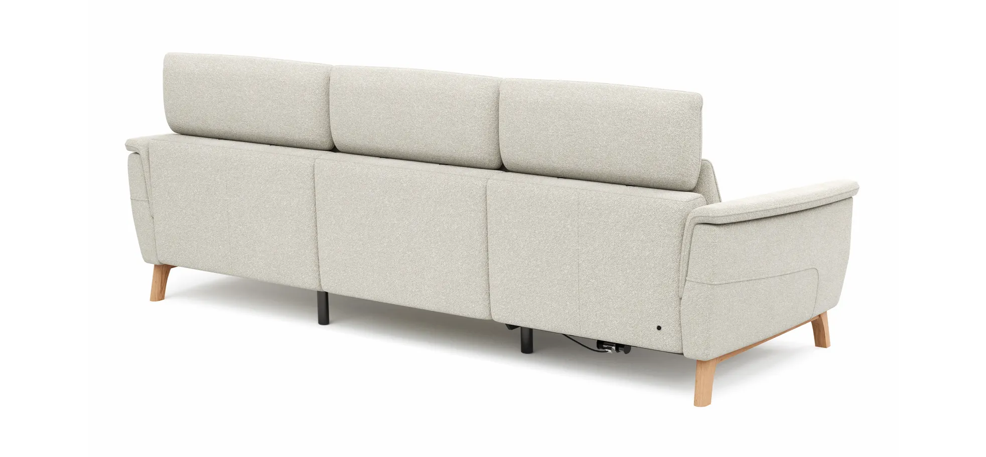 Ecksofa Nevin - 2-Sitzer mit Longchair rechts, inkl. Relaxfunktion (motorisch) und Kopfpolsterverstellung, Stoff, Weiß