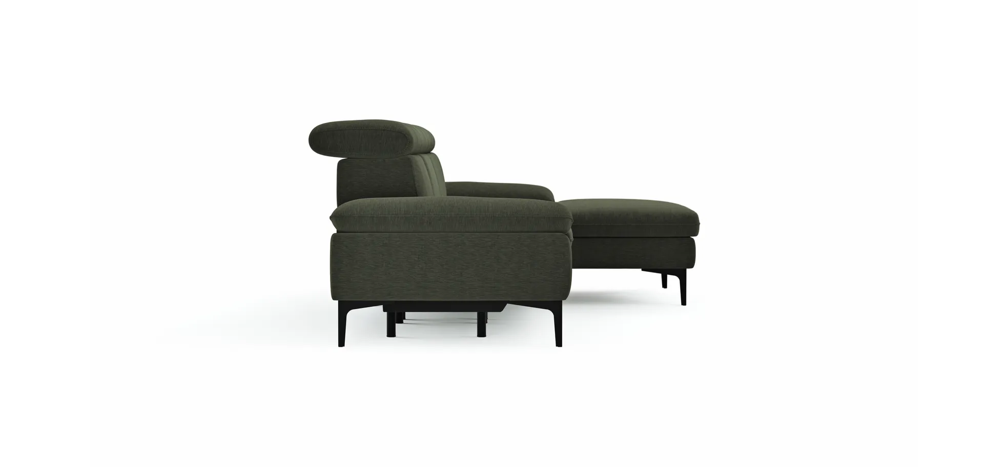 Ecksofa Felipa - 2,5-Sitzer mit Longchair rechts inkl. Armlehne verstellbar und Rückenlehne/Sitztiefe verstellbar (motorisch), Stoff, Dunkelgrün
