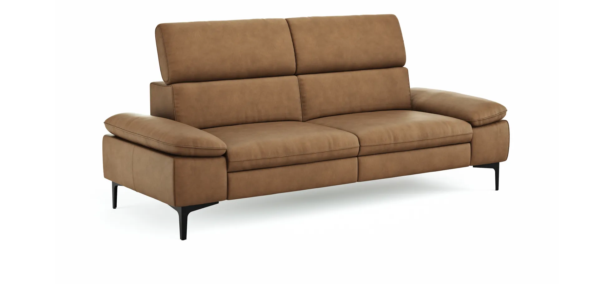 Sofa Felipa - 3-Sitzer inkl. Kopfteil verstellbar, Leder, Cognac