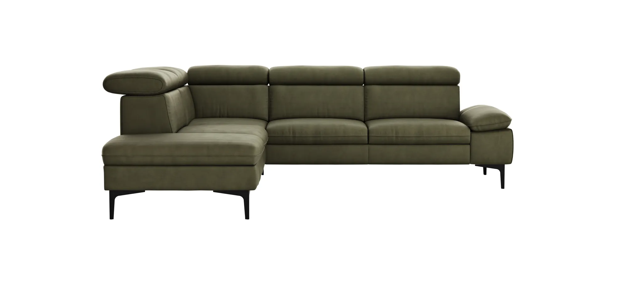 Ecksofa Felipa - Ecke links mit 2,5-Sitzer inkl. Kopfteil verstellbar, Leder, Olive 105120