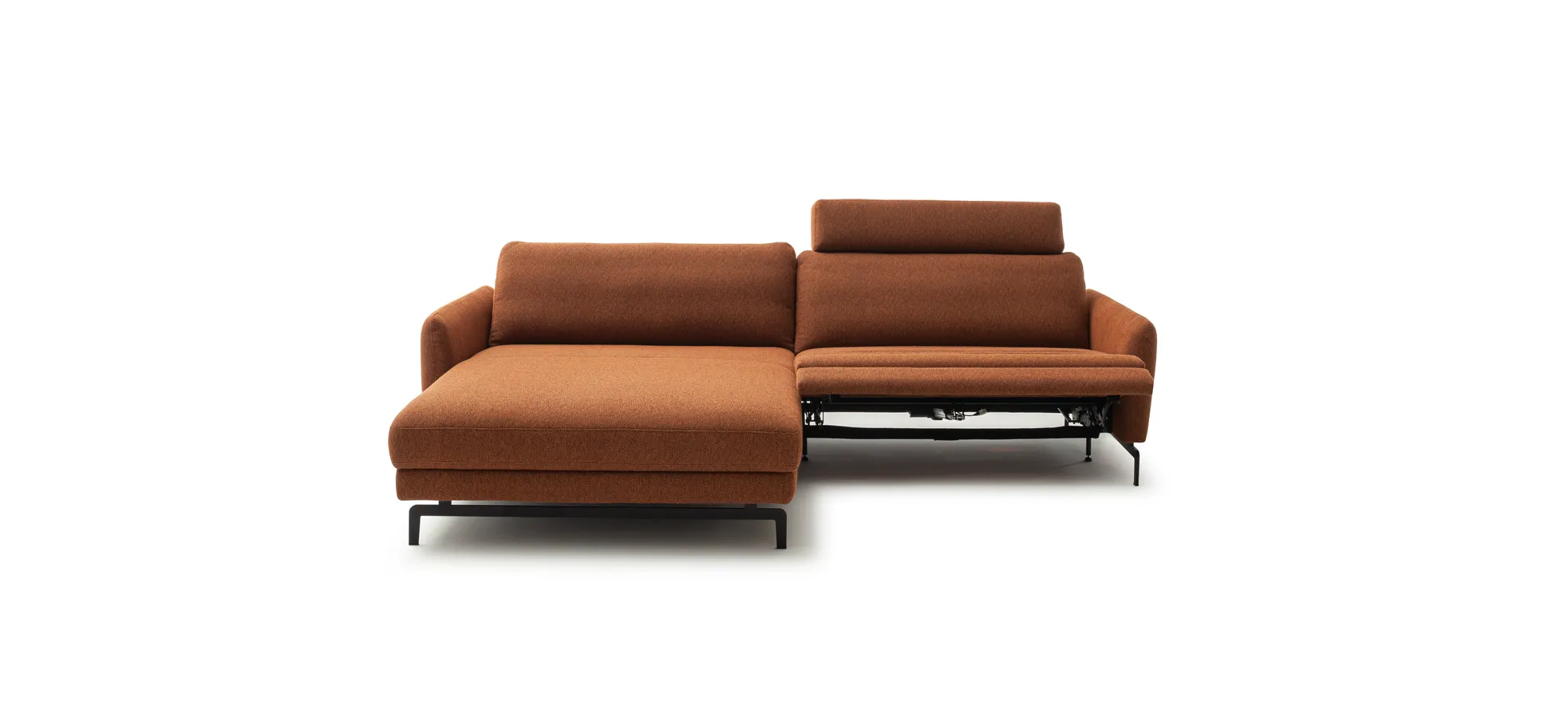Ecksofa Enna - Longchair Links mit 1,75-Sitzer, inkl. motorischer Relaxfunktion, Stoff, Terracotta