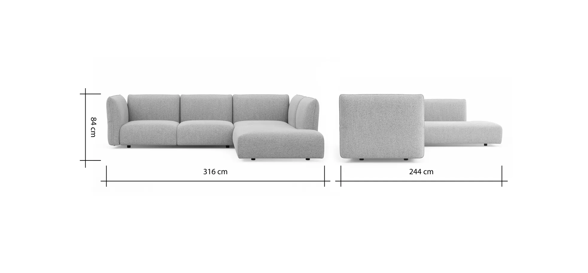 Ecksofa Motone - 2,5-Sitzer mit Ecke rechts, Stoff, Hellgrau