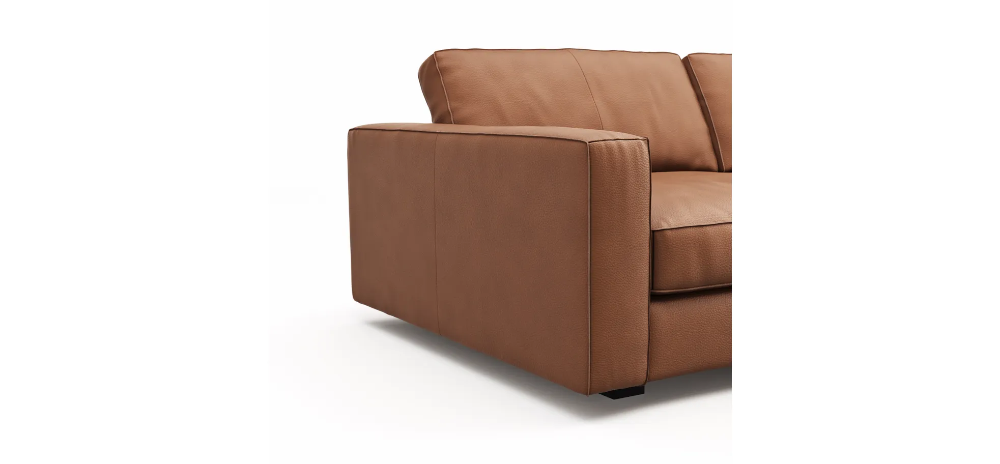 Sofa Aprino 2 - 3,5-Sitzer XL, Dickleder, Cognac, Armlehne Block schmal