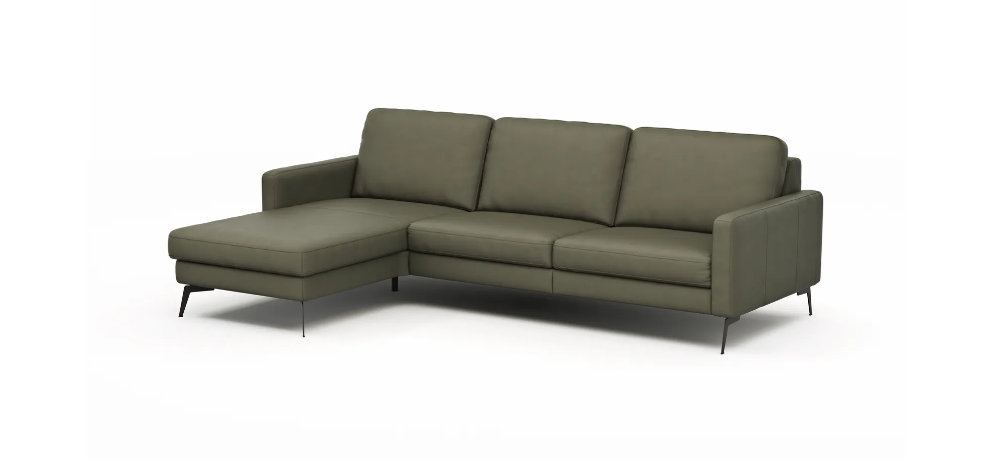 Ecksofa Enna - Longchair Links mit 3-Sitzer, Armlehne A, Leder, Olive