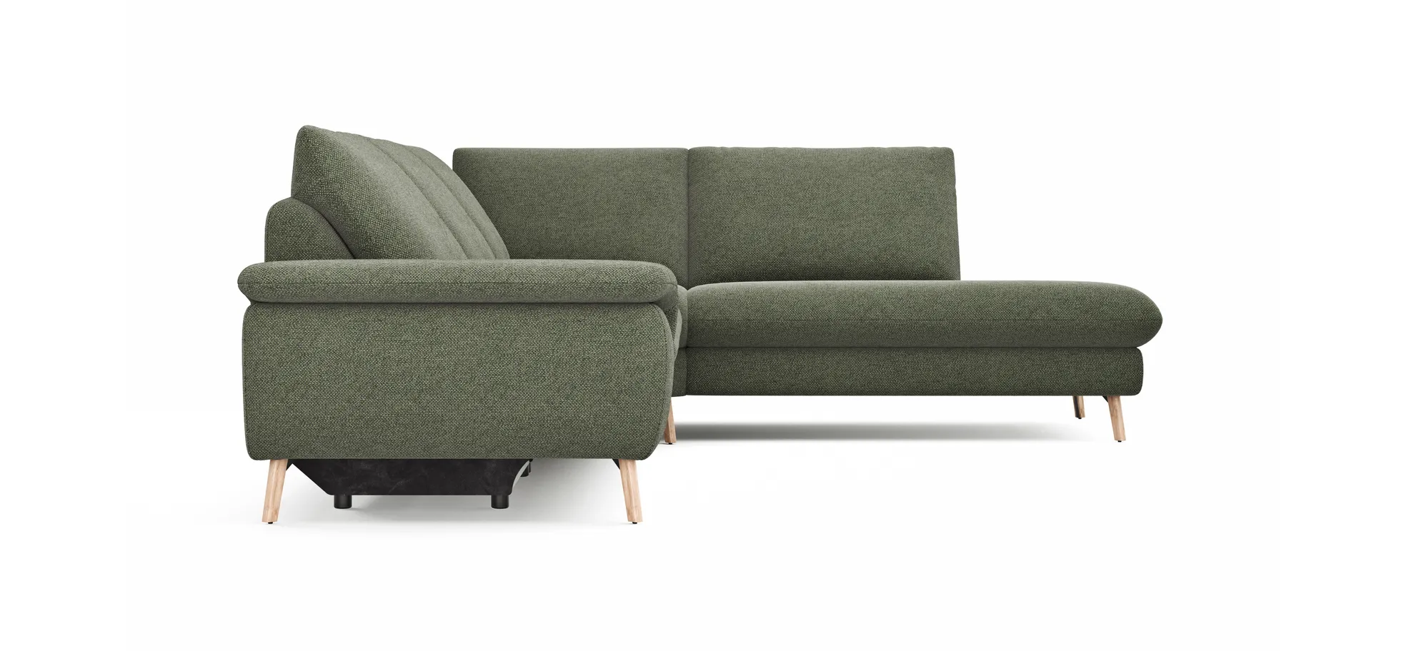 Ecksofa Gotera - 1,5-Sitzer med. + 1,5-Sitzer med. links mit Ecke und Abschlussteil rechts inkl. Rückenlehne verstellbar, Stoff, Olivgrün