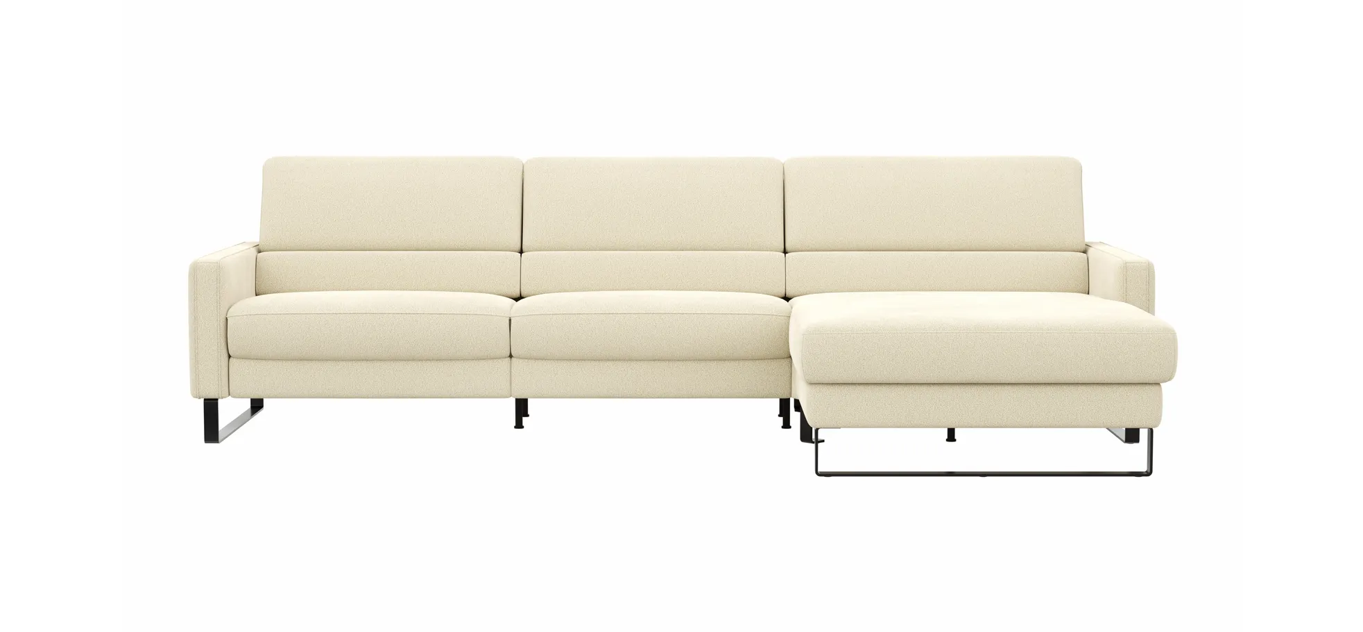 Ecksofa Valera - 3-Sitzer mit Longchair rechts inkl. Rückenlehne verstellbar, Stoff, Natur 202565