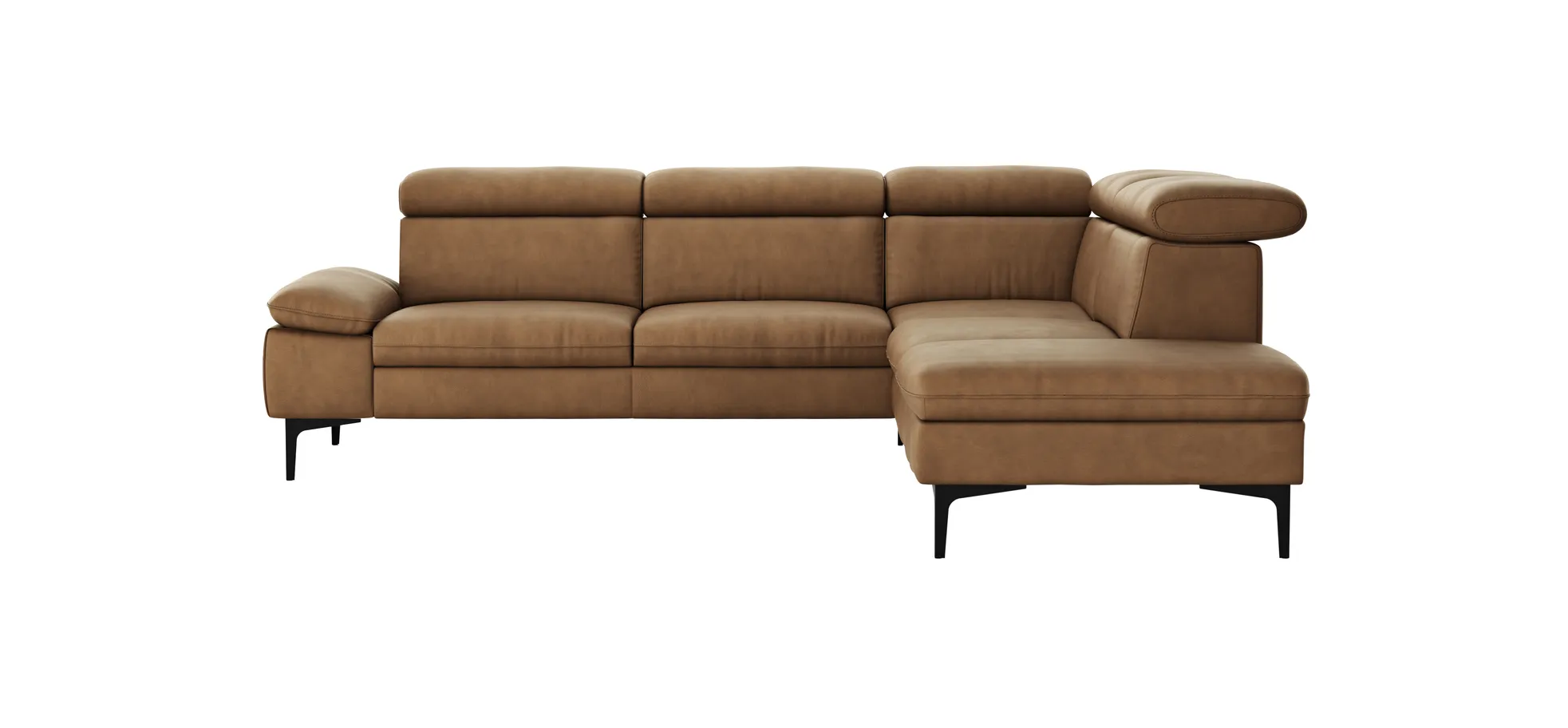 Ecksofa Felipa - 2,5-Sitzer mit Ecke rechts inkl. Kopfteil verstellbar, Leder, Cognac 105124