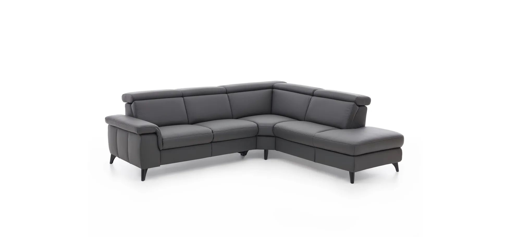 Ecksofa EM Salo - mit Kopfteilverstellung, 2,5-Sitzer mit Ecke rechts, Leder, Anthrazit