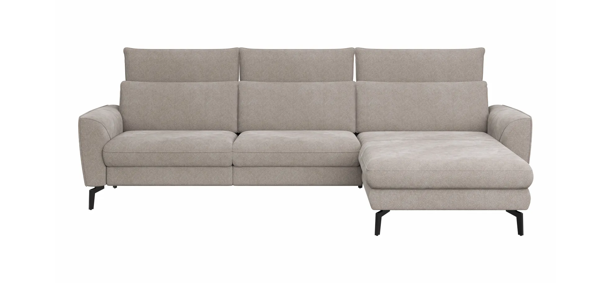 Ecksofa Avela - 2,5-Sitzer mit Longchair rechts inkl. Kopfteile verstellbar, Stoff, Bisquit 9158705