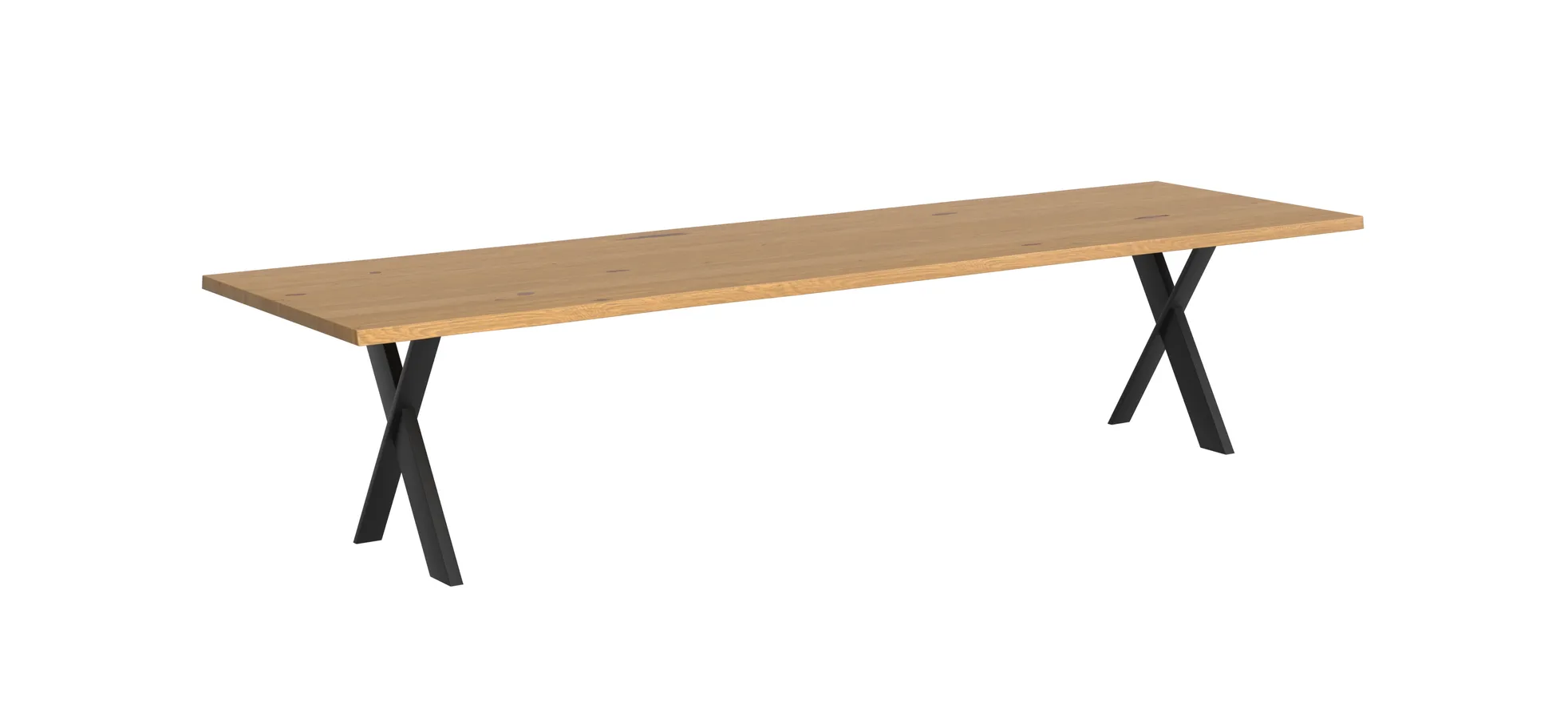 Esstisch 3100 - LB ca. 350x100 cm, Asteiche massiv, Waldkante, Kreuzfuß, Schwarz 120177