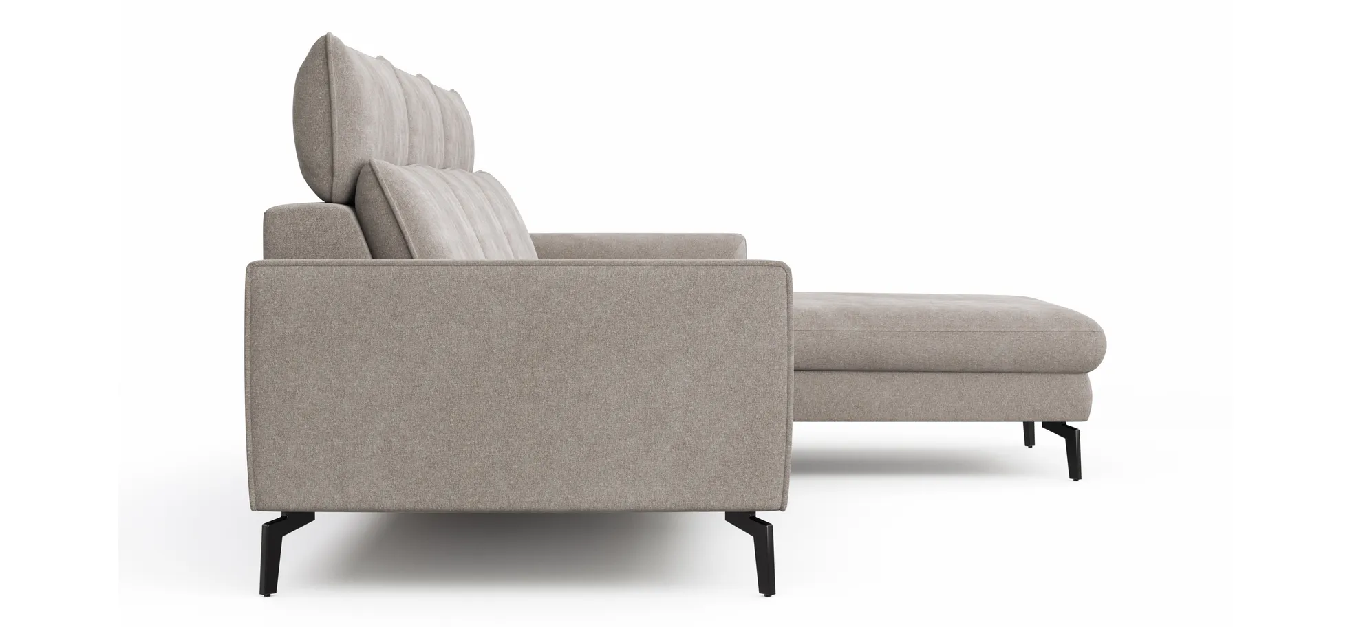 Ecksofa Avela - 2,5-Sitzer mit Longchair rechts inkl. Kopfteile verstellbar, Stoff, Bisquit