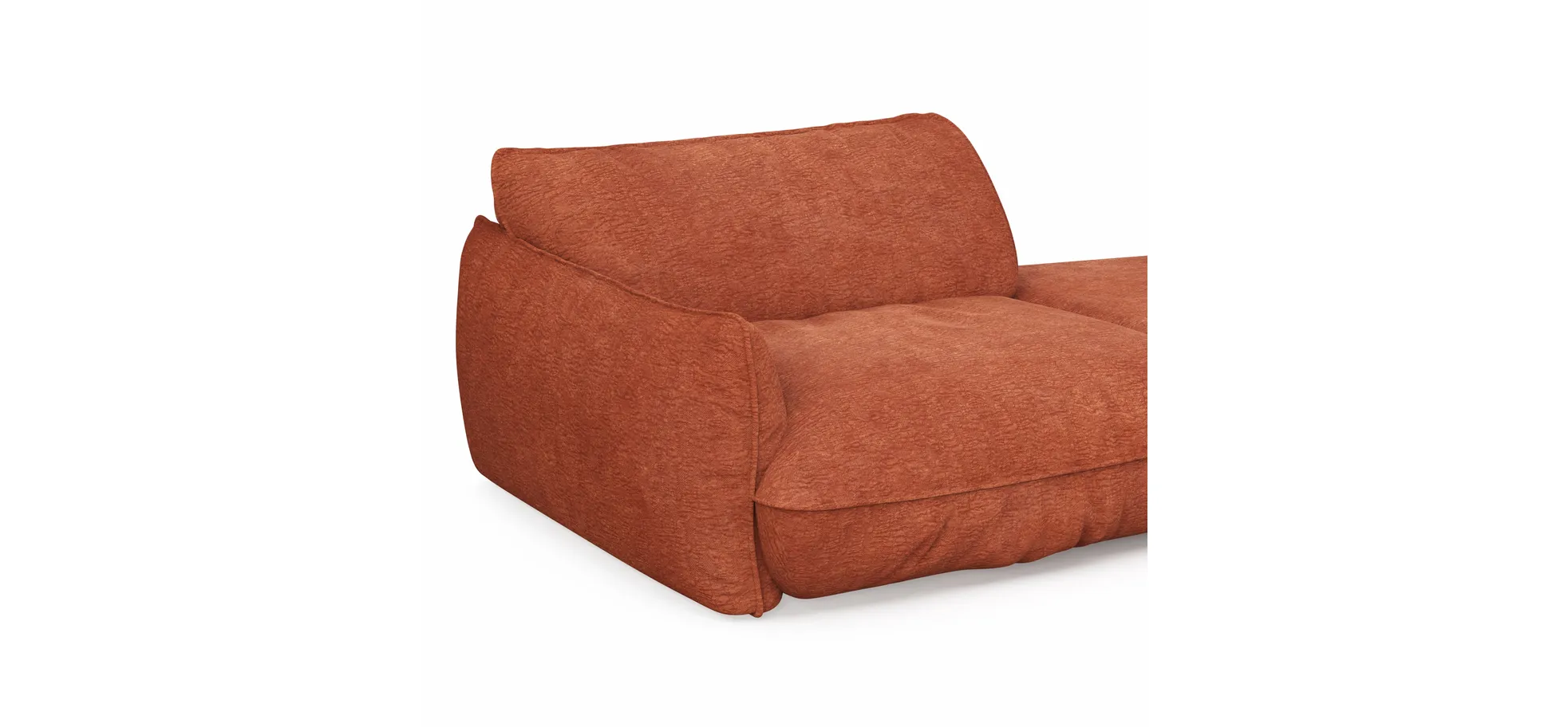 Trapezsofa Fluffy - 2-Sitzer mit Trapezelement und Abschlussteil inkl. Rückenlehne verstellbar, Stoff, Kupfer