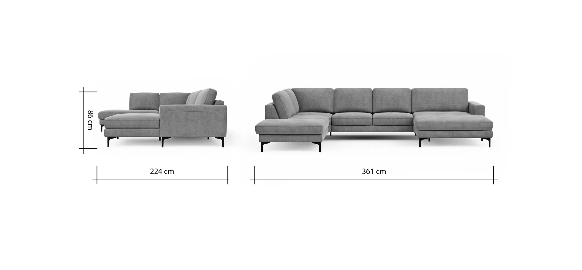 Wohnlandschaft Oviedo - Ecke links mit 2-Sitzer und Longchair rechts, Stoff, Natur
