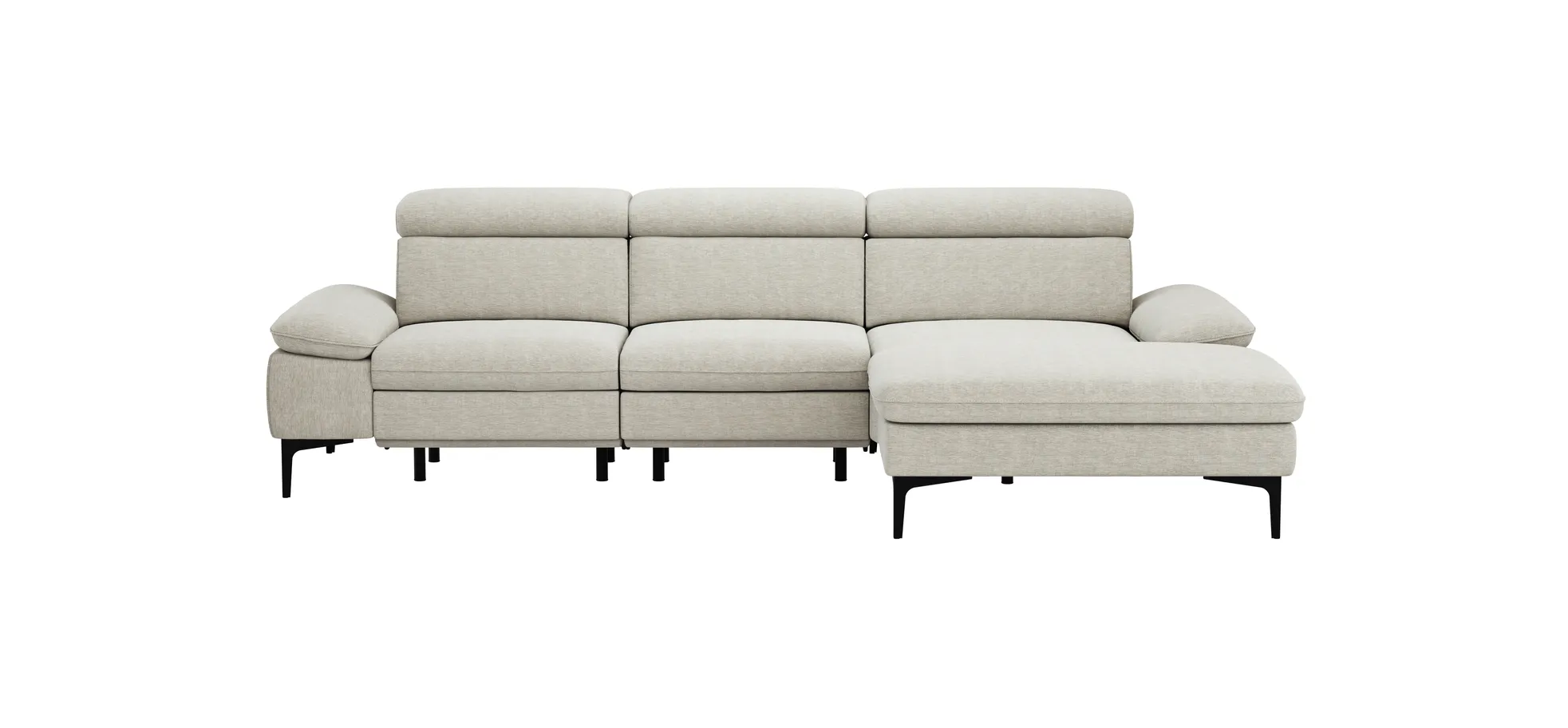 Ecksofa Felipa - 2,5-Sitzer mit Longchair rechts inkl. Armlehne verstellbar und Rückenlehne/Sitztiefe verstellbar (motorisch), Stoff, Natur 105101