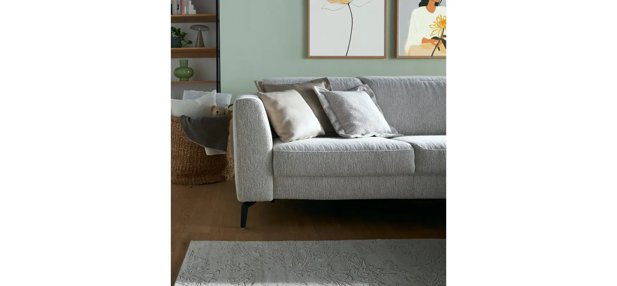 Ecksofa Rafaela 2.0 - 2,5-Sitzer mit Longchair rechts inkl. Kopfteilverstellung, Stoff, Champagner