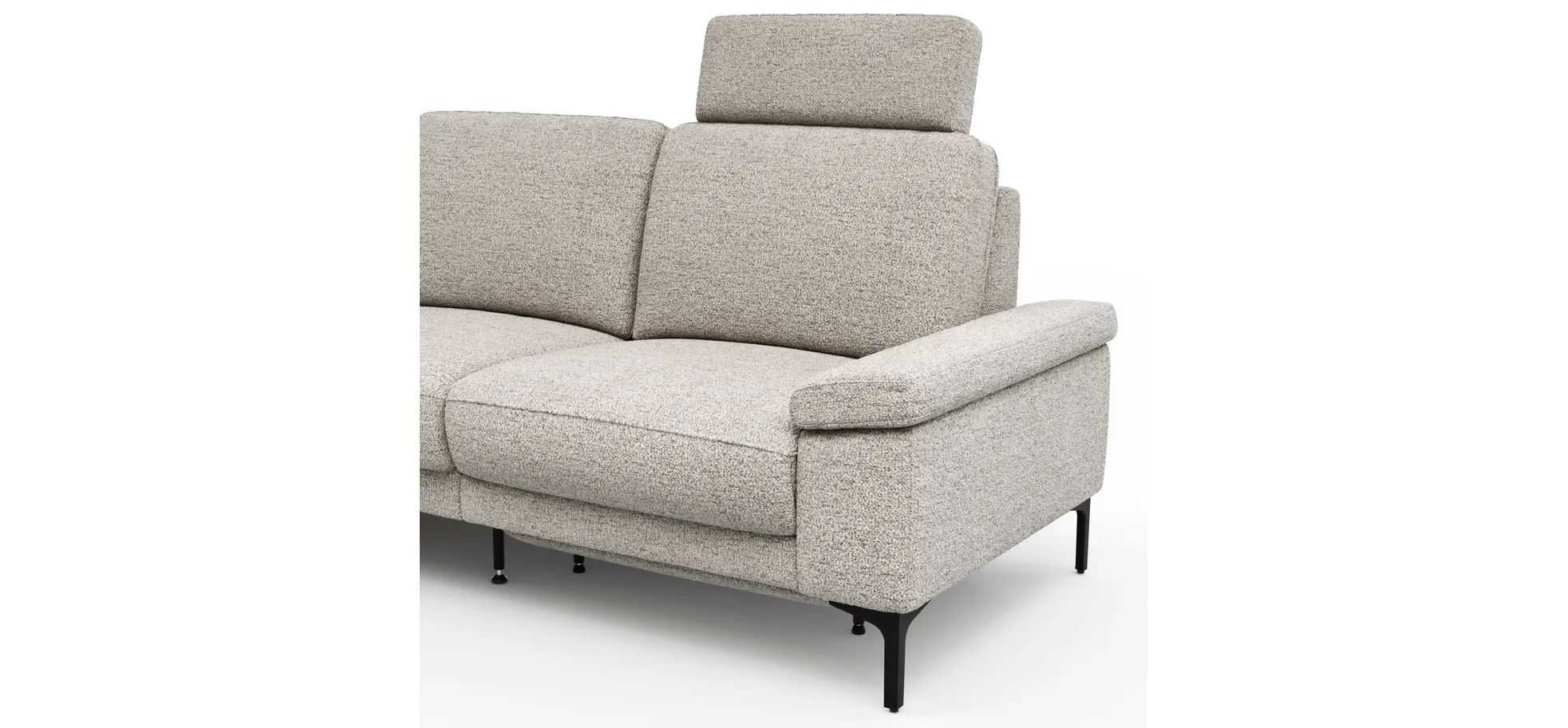 Ecksofa Matero - Ecke mit 2-Sitzer rechts inkl. Relaxfunktion motorisch und Sitzvorzug, Stoff, Hellgrau