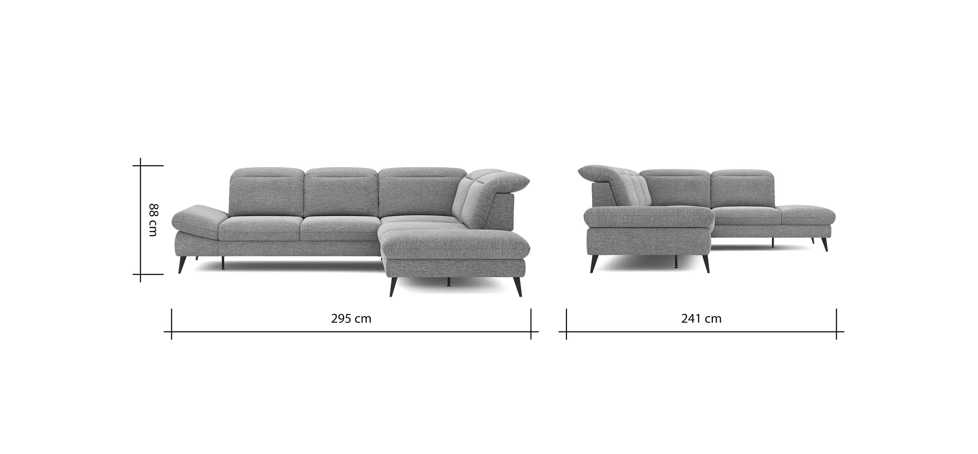 Ecksofa Alegria - 2,5-Sitzer mit Ecke rechts inkl. Schlaffunktion und Kopfteil/ Armteil/ Sitztiefe verstellbar, Stoff, Graublau