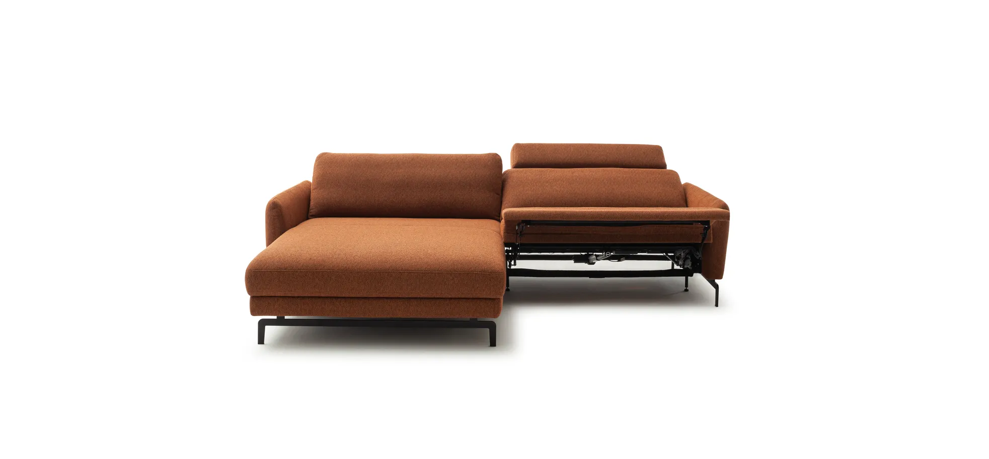 Ecksofa Enna - Longchair Links mit 1,75-Sitzer, inkl. motorischer Relaxfunktion, Stoff, Terracotta