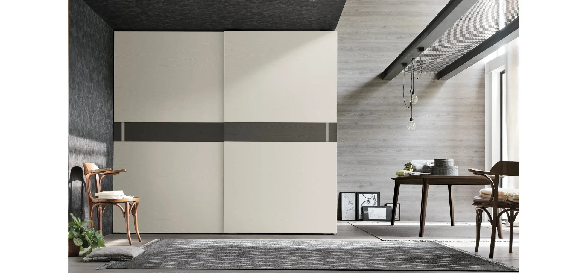 Schiebetürenschrank Loretto - B ca. 280 cm, Lack matt, Perlmutt