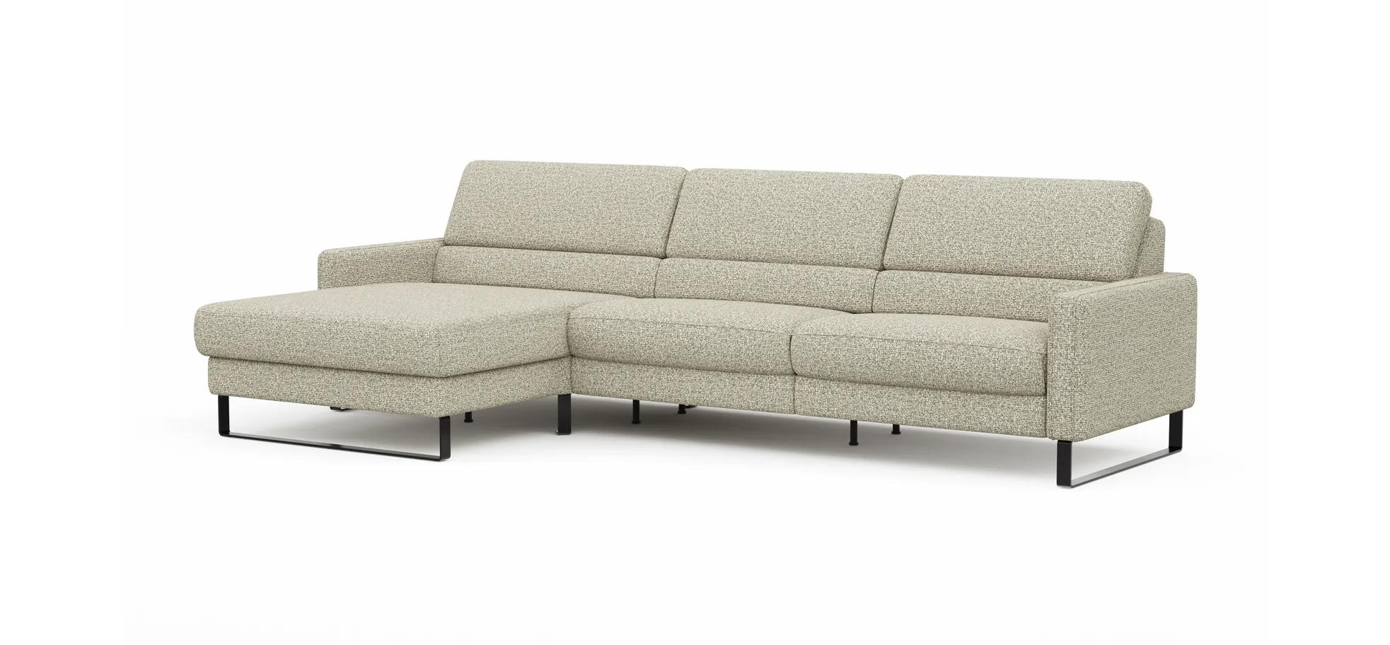 Ecksofa Valera - Longchair mit 3-Sitzer rechts inkl. Rückenlehne verstellbar, Stoff, Limone