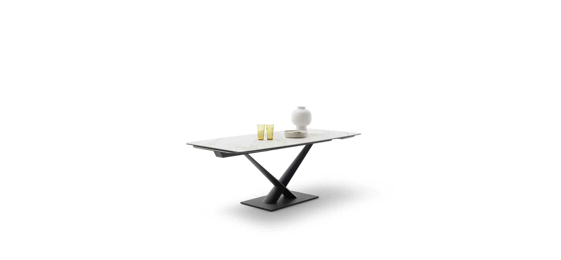 Esstisch Savona - LB ca. 200x100 cm, ausziehbar, Keramik, Weiß, Bootsform
