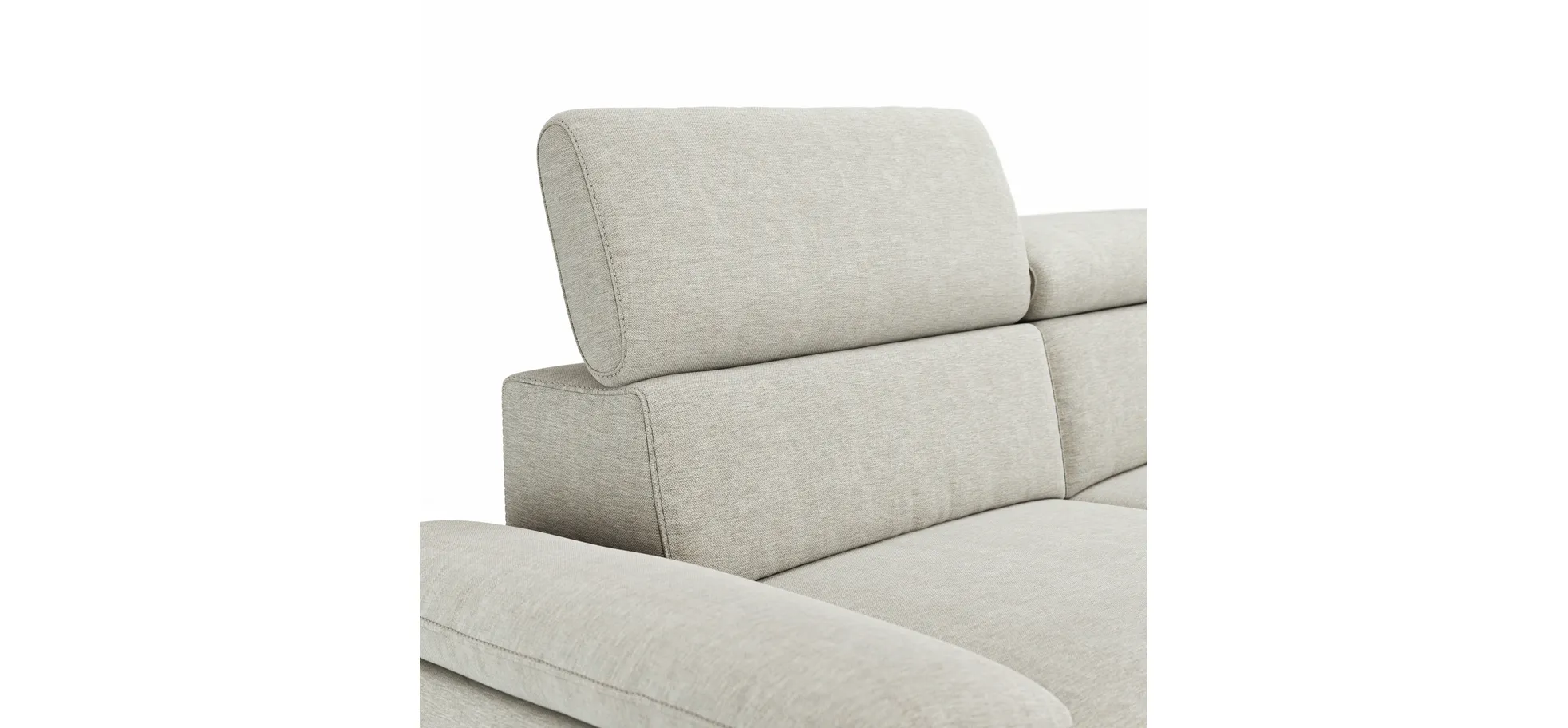 Ecksofa Felipa - 2,5-Sitzer mit Longchair rechts inkl. Armlehne verstellbar und Rückenlehne/Sitztiefe verstellbar (motorisch), Stoff, Natur