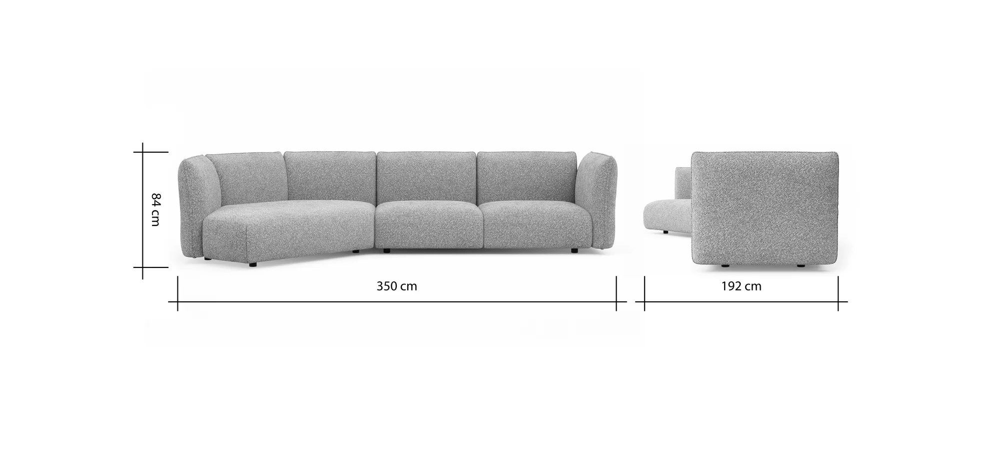 Trapezsofa Motone - Ecke links mit 2-Sitzer, Stoff, Hellgrau