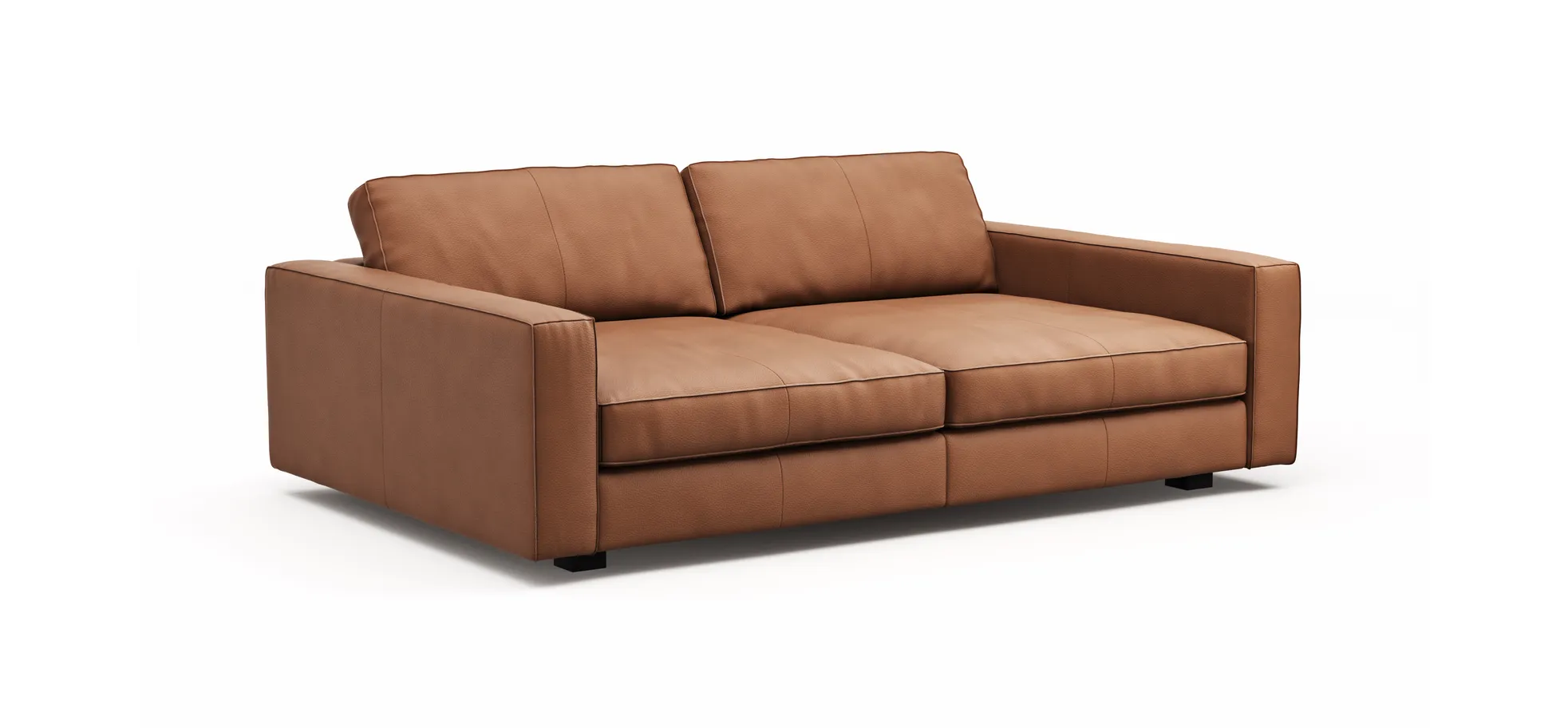 Sofa Aprino 2 - 3,5-Sitzer XXL, Dickleder, Cognac, Armlehne Block schmal