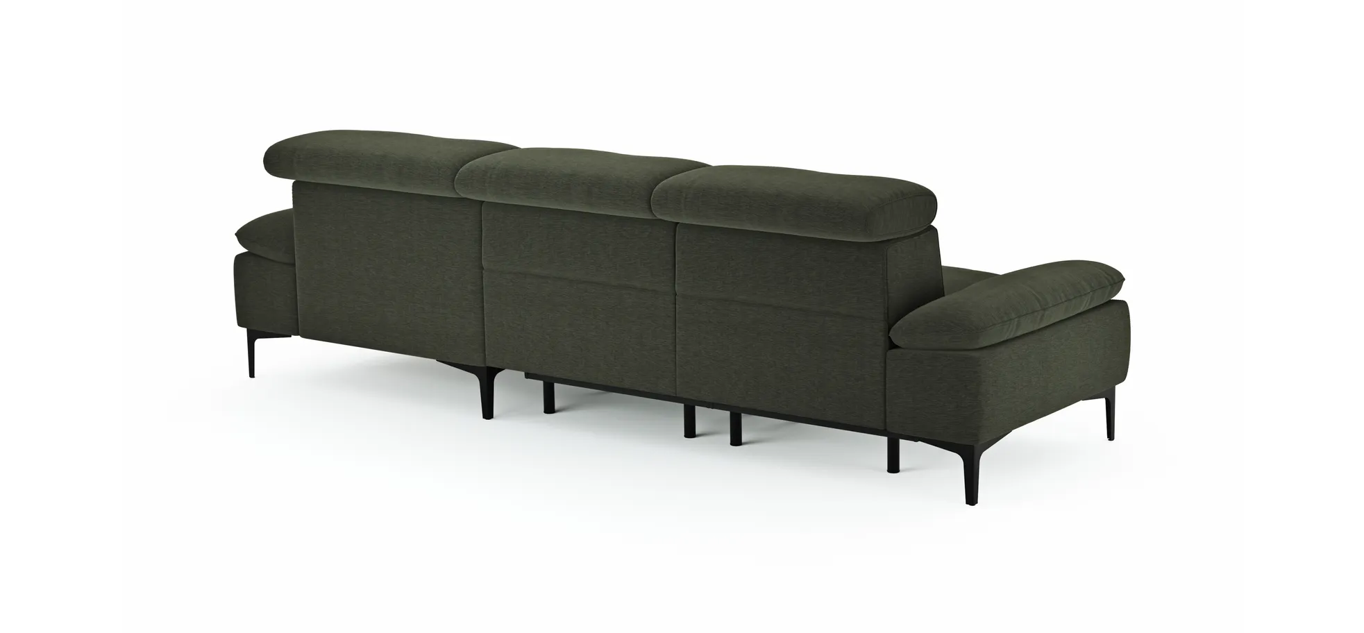Ecksofa Felipa - 2,5-Sitzer mit Longchair rechts inkl. Armlehne verstellbar und Rückenlehne/Sitztiefe verstellbar (motorisch), Stoff, Dunkelgrün