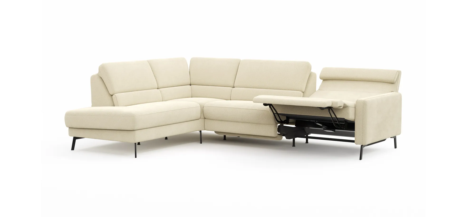 Ecksofa Valera - Ecke mit 3-Sitzer rechts inkl. Rückenlehne verstellbar und Relaxfunktion motorisch, Stoff, Natur