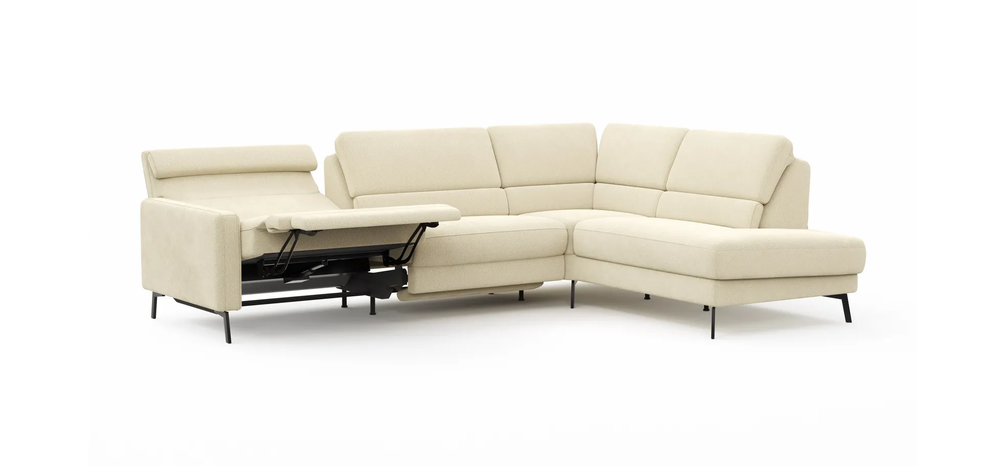 Ecksofa Valera - 3-Sitzer mit Ecke rechts inkl. Rückenlehne verstellbar und Relaxfunktion motorisch, Stoff, Natur