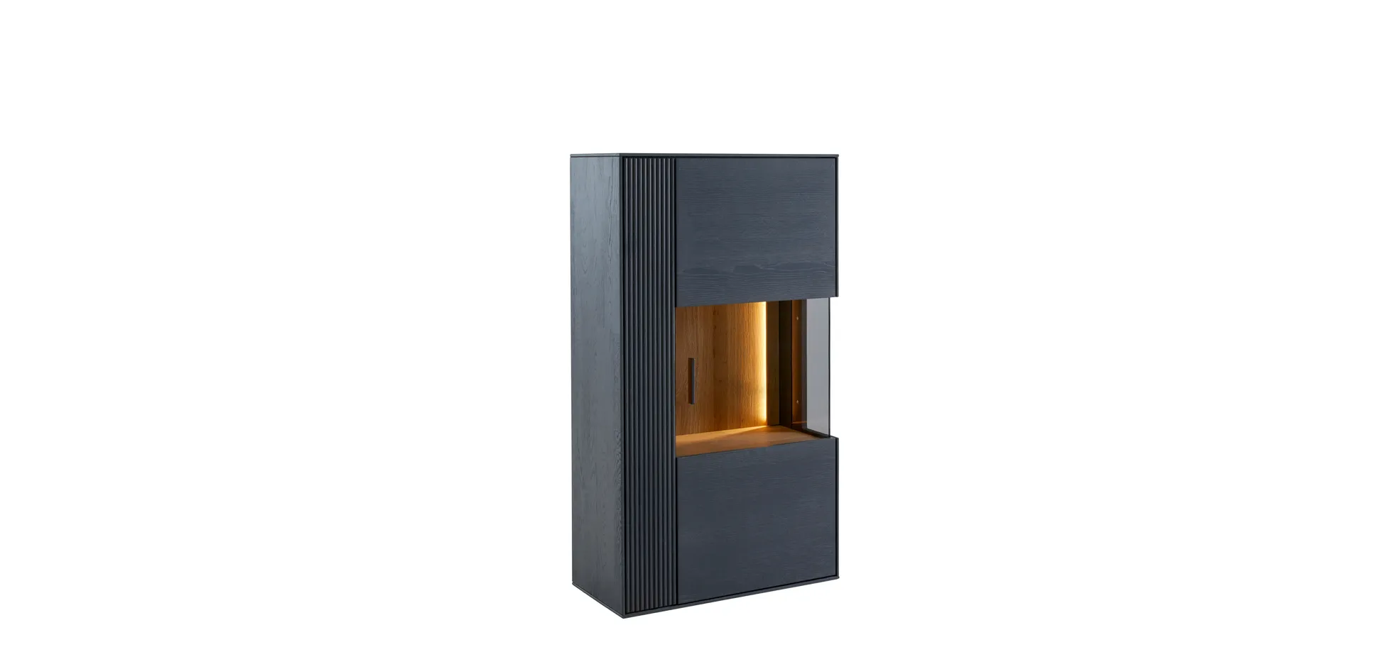 Hängevitrine Estana - inkl. Beleuchtung, Eiche massiv, anthrazit 9151992