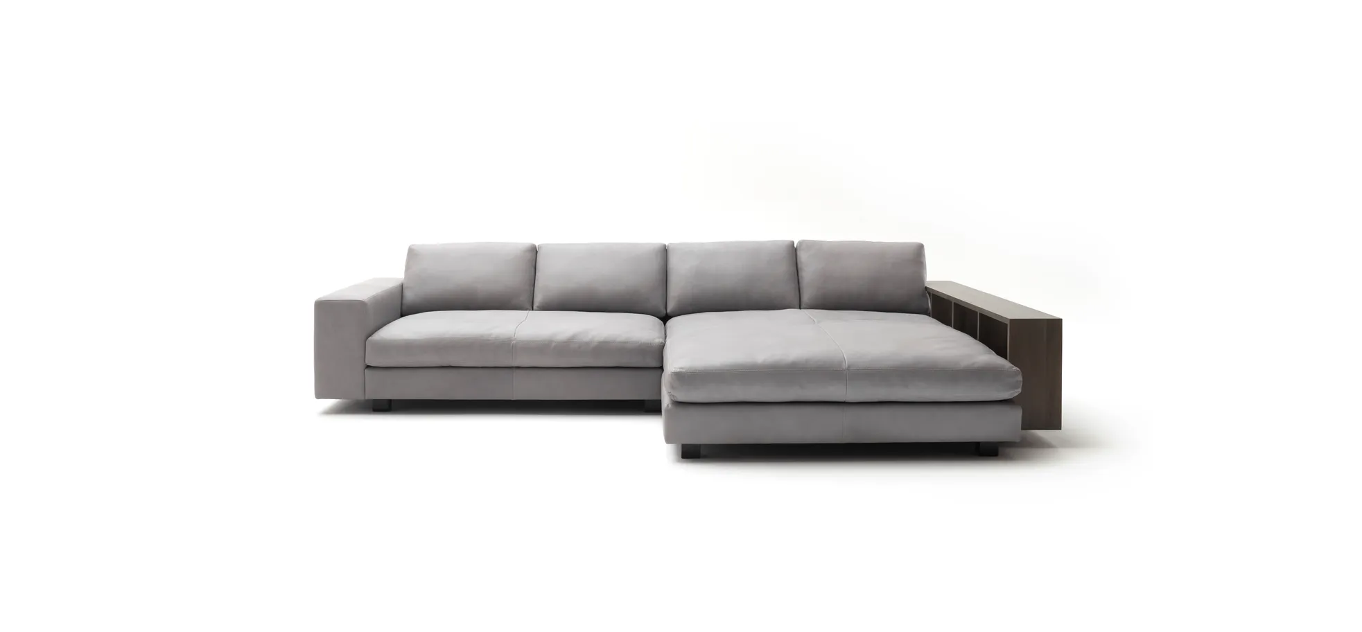 Ecksofa Aprino 1 - 2,5-Sitzer mit Longchair rechts, Leder, Grau
