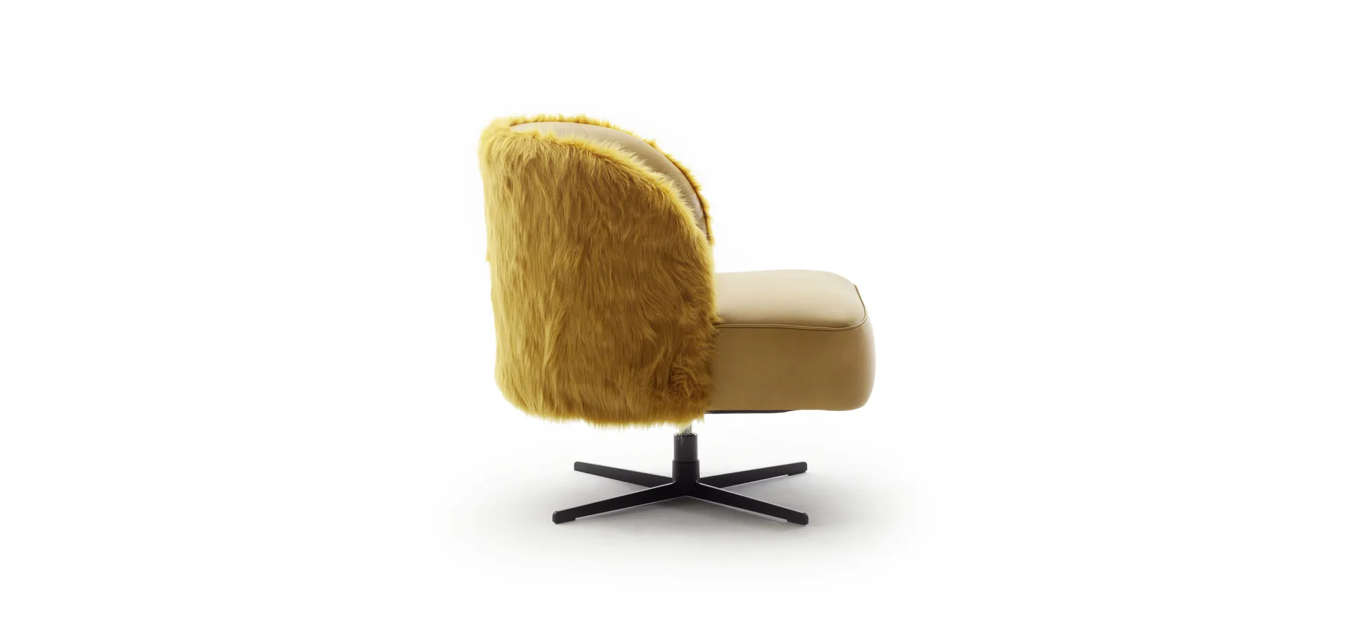 Sessel Cuneo - drehbar, Leder Kurkuma, Stoff, Gold