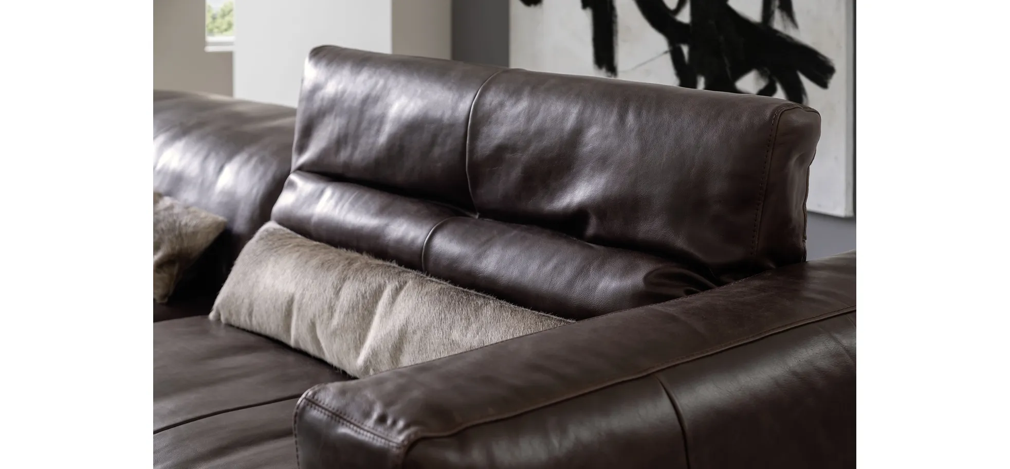 Sofa Arrezo - Leder, Tabakbraun, Rücken verstellbar