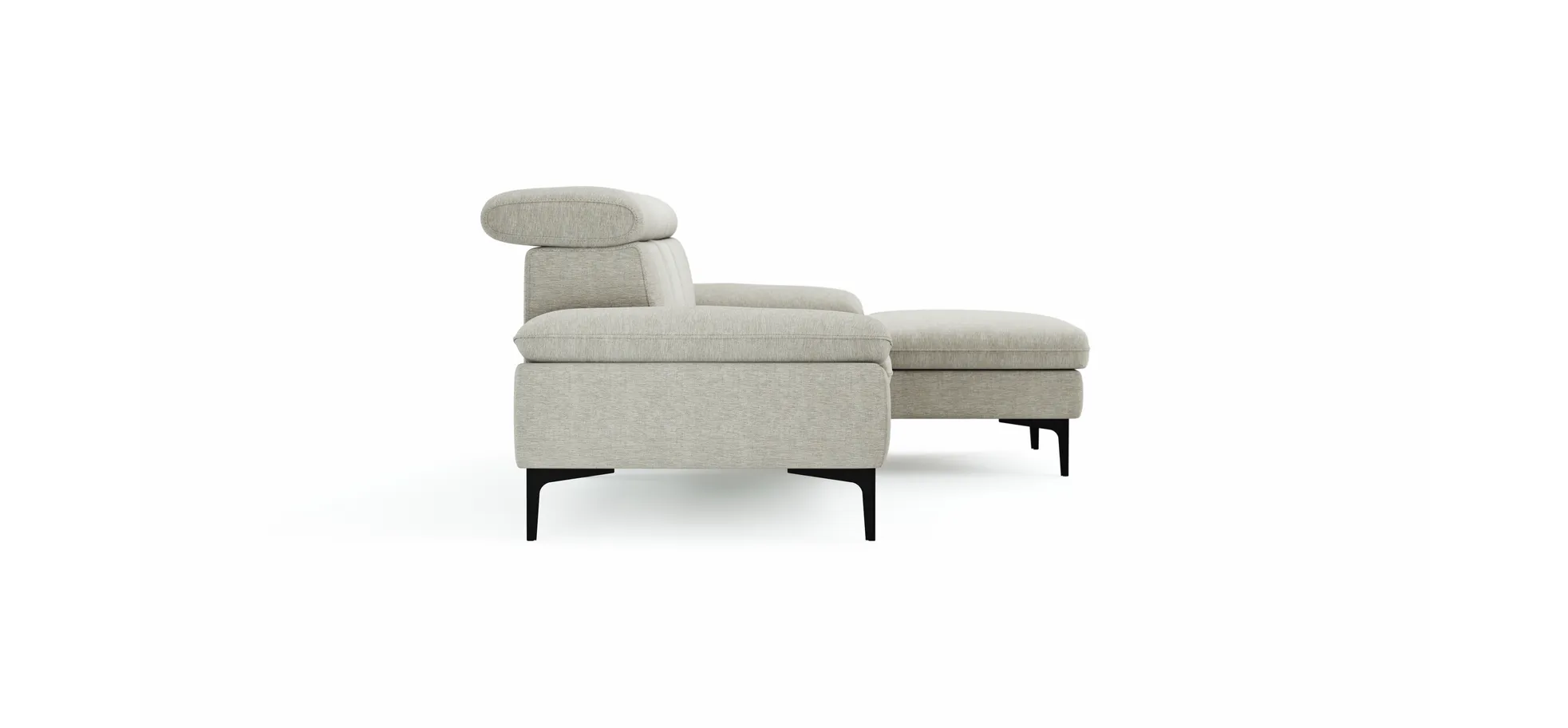 Ecksofa Felipa - 2,5-Sitzer mit Longchair rechts inkl. Kopfteil verstellbar, Stoff, Natur