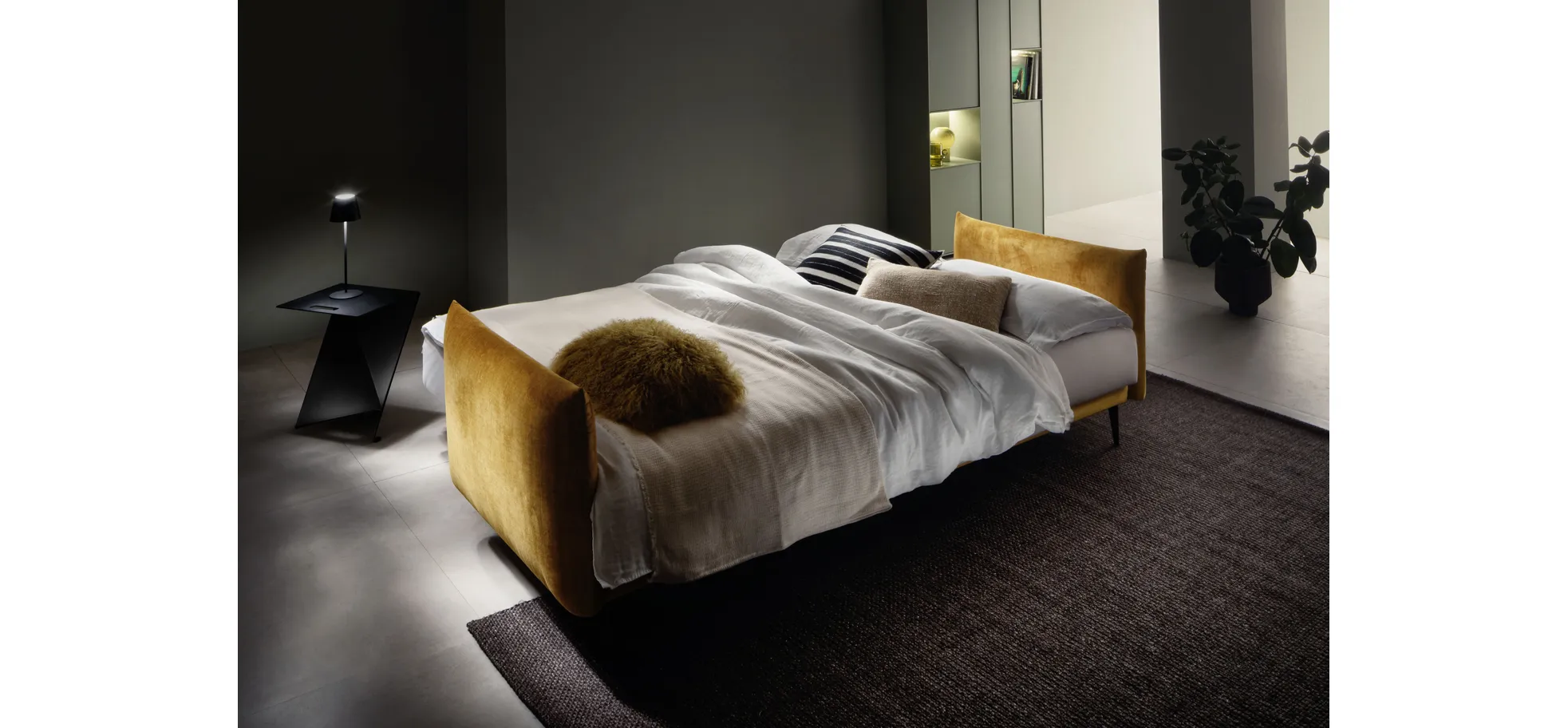 Schlafsofa Nettuno - 3-Sitzer, inkl. Schlaffunktion, Velour, Senfgelb