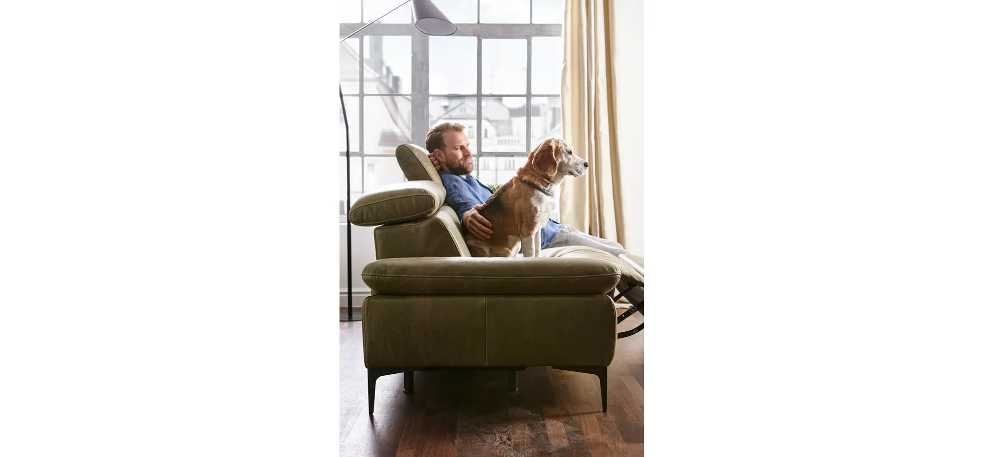 Sofa Felipa - 3-Sitzer inkl. Relaxfunktion (motorisch) und Kopfteil verstellbar, Leder, Olive