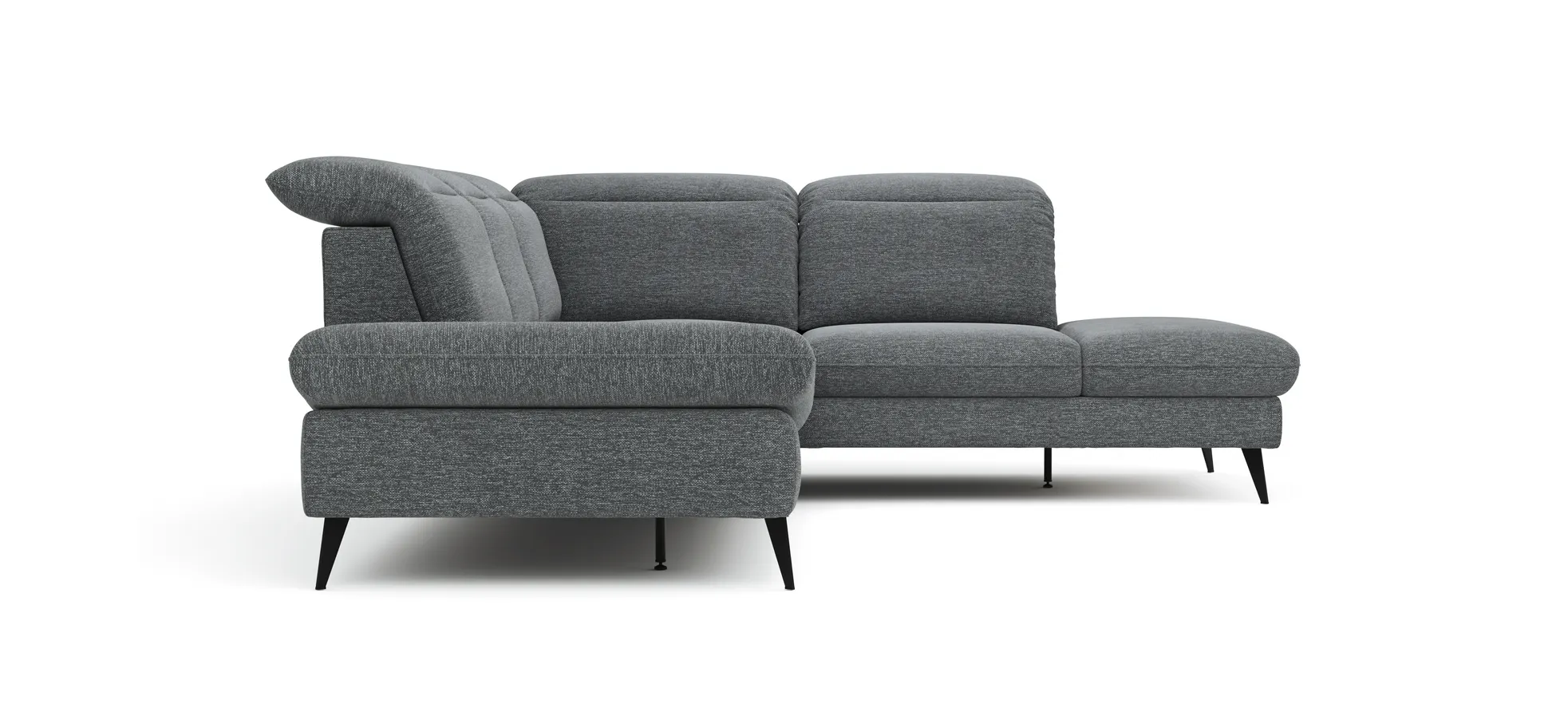 Ecksofa Alegria - 2,5-Sitzer mit Ecke rechts inkl. Schlaffunktion und Kopfteil/ Armteil/ Sitztiefe verstellbar, Stoff, Graublau