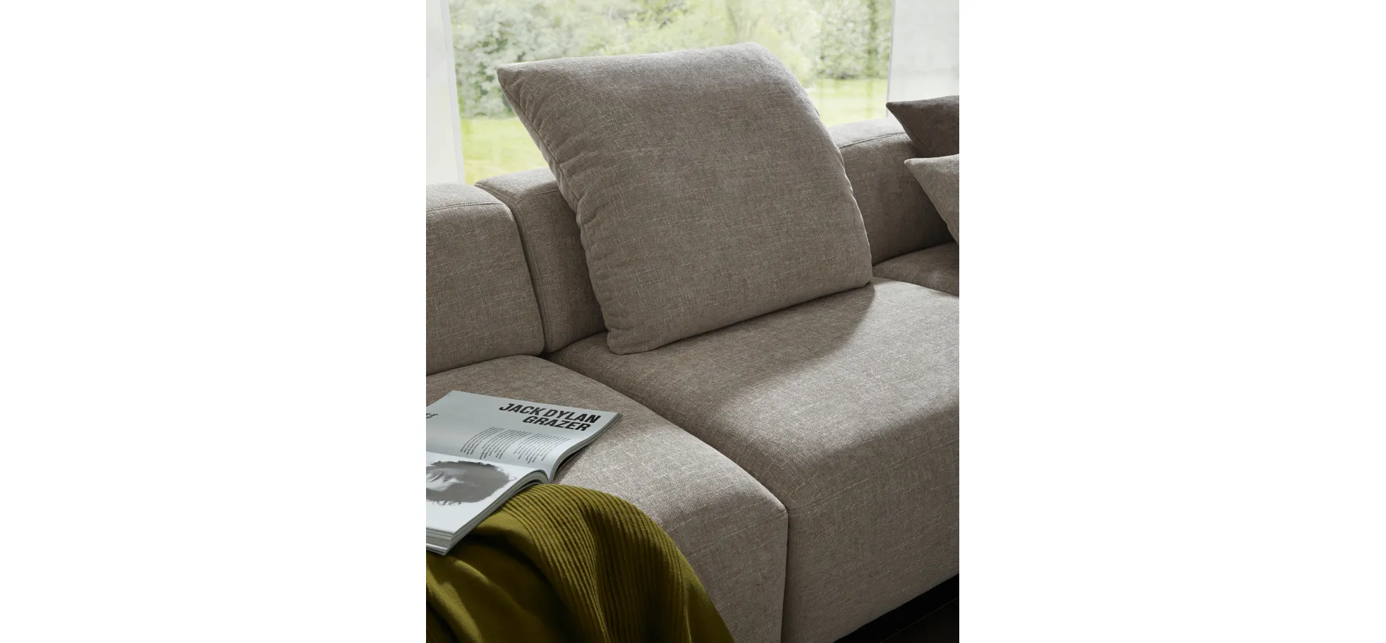 Ecksofa Caruso - 3-Sitzer, Longchair rechts, Stoff, Graubeige