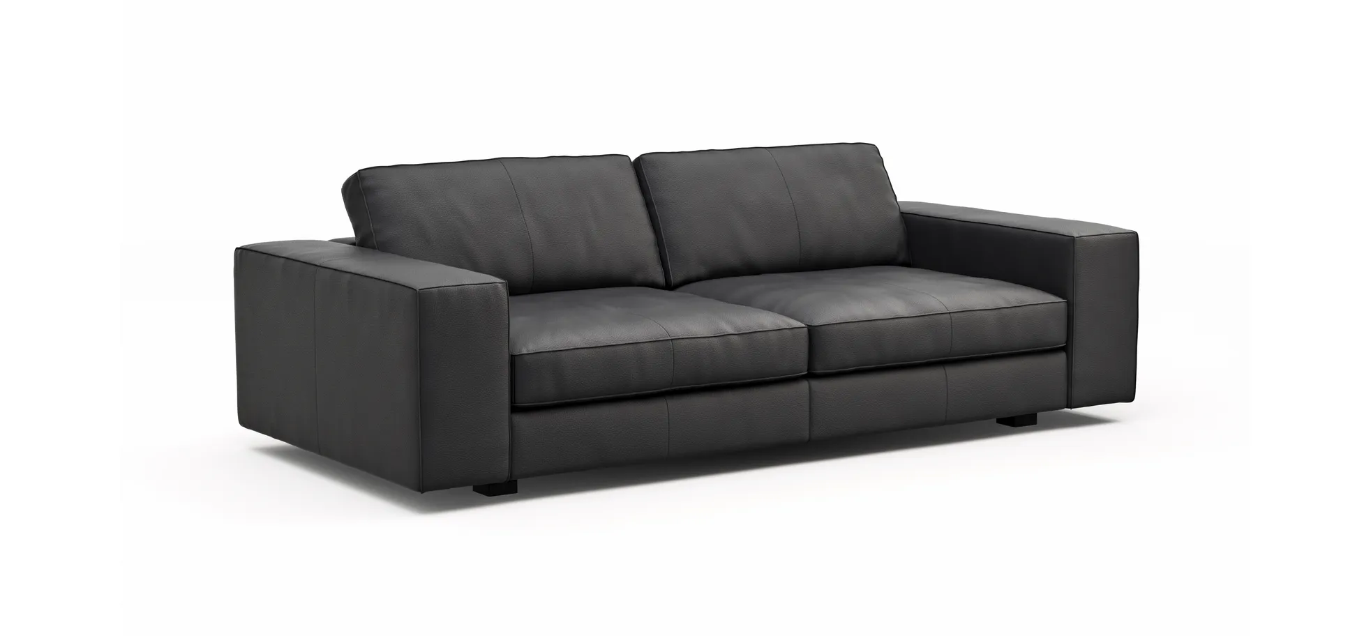 Sofa Aprino 1 - 3,5-Sitzer L, Dickleder, Schwarz, Armlehne Block breit