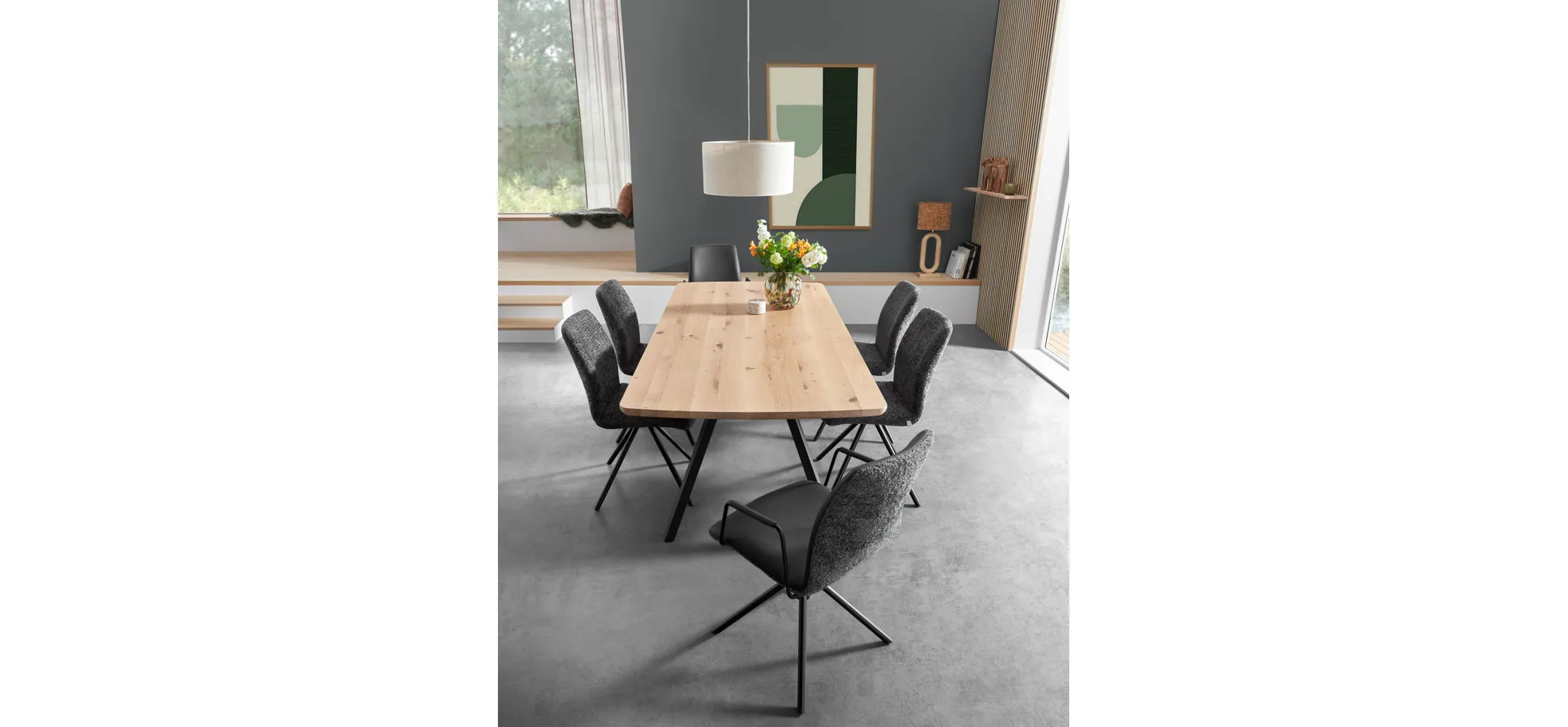 Armlehnstuhl Sedana - drehbar, Stoff, Dunkelgrau