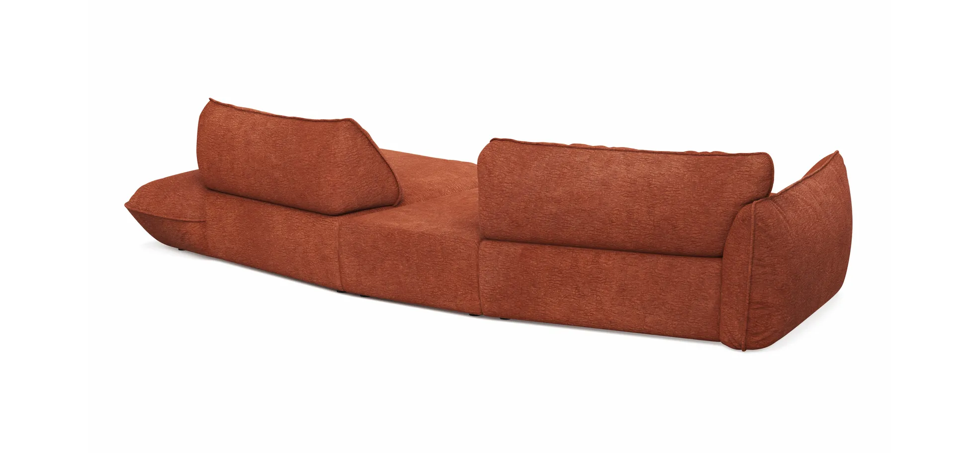 Trapezsofa Fluffy - 2-Sitzer mit Trapezelement und Abschlussteil inkl. Rückenlehne verstellbar, Stoff, Kupfer