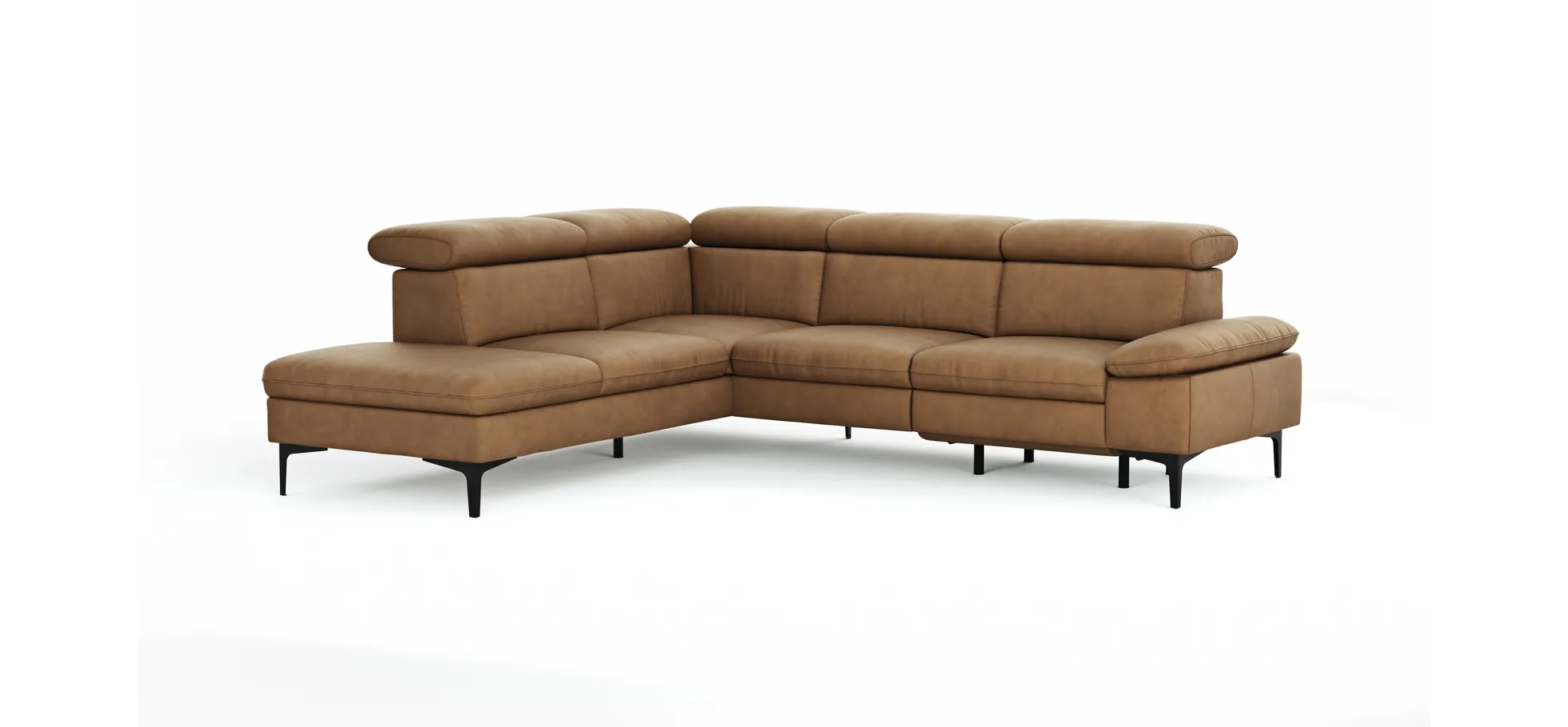 Ecksofa Felipa - Ecke links mit 2,5-Sitzer inkl. Armlehne verstellbar und Rückenlehne/Sitztiefe verstellbar (motorisch), Leder, Cognac