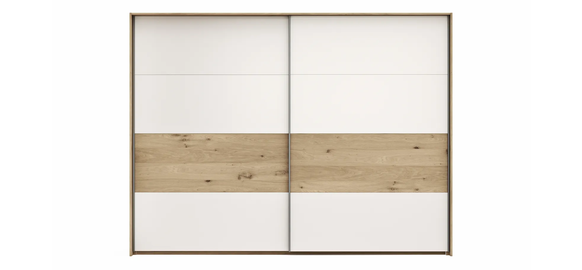 Schwebetürenschrank Viana - B ca. 278 cm, Furnier, Balkeneiche, Weiß