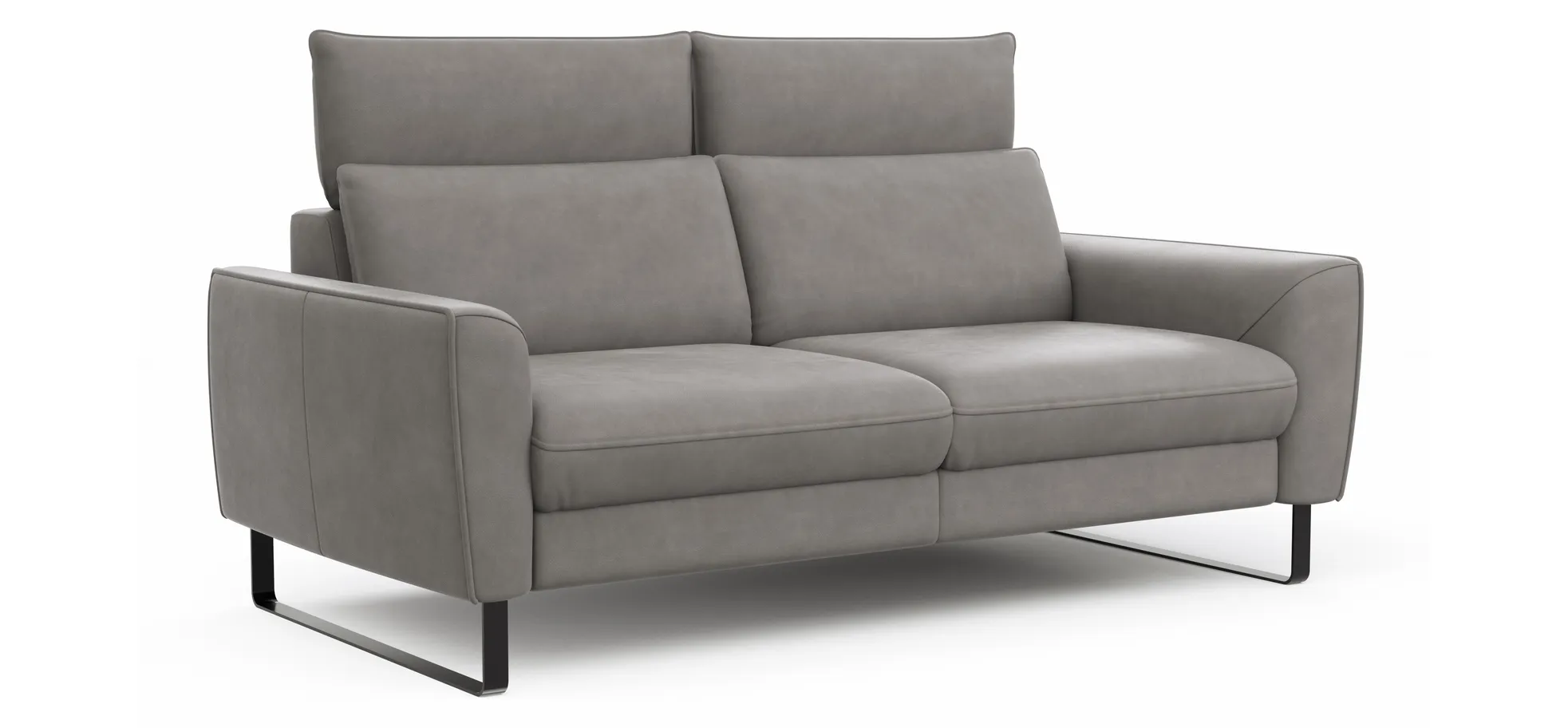 Sofa Avela - 2-Sitzer inkl. Kopfteil verstellbar, Leder, Steingrau