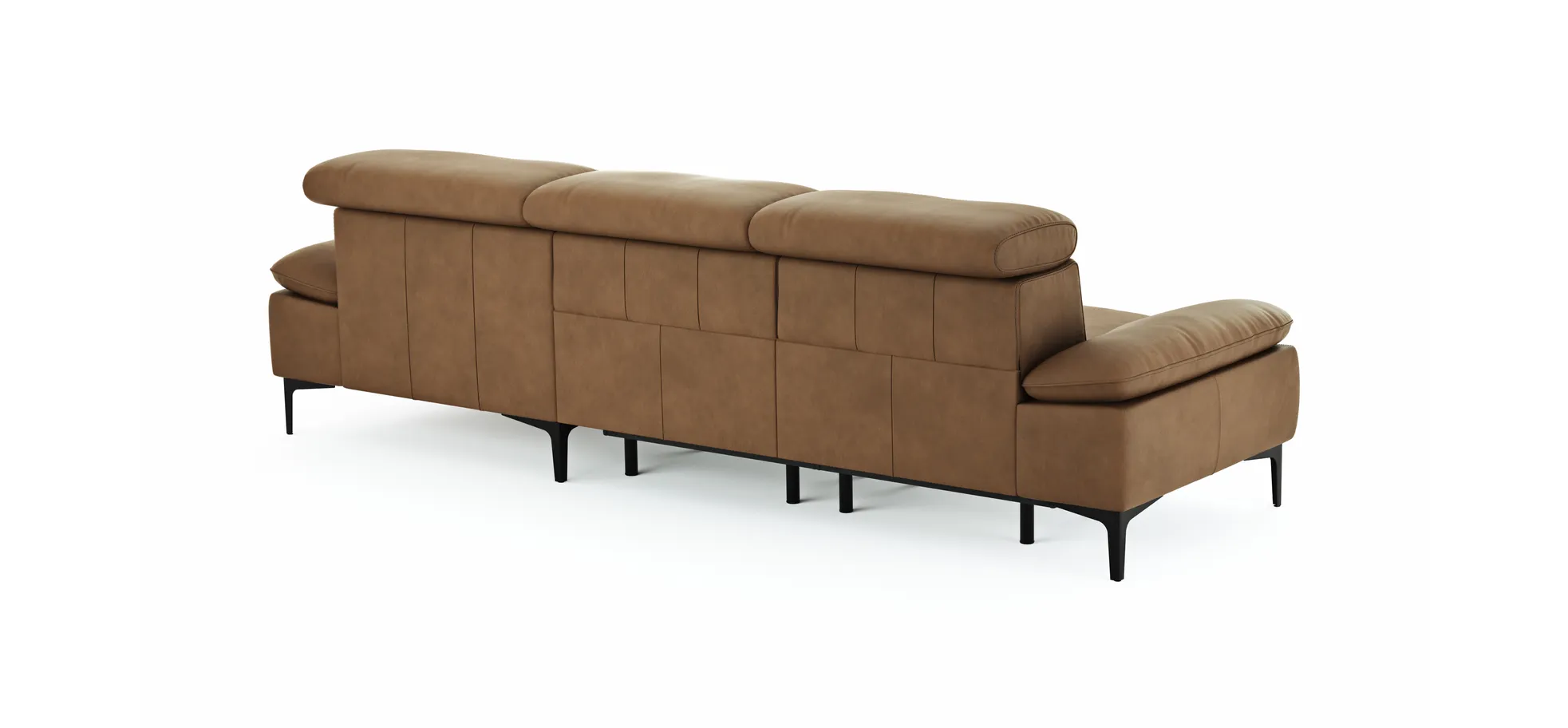 Ecksofa Felipa - 2,5-Sitzer mit Longchair rechts inkl. Armlehne verstellbar und Rückenlehne/Sitztiefe verstellbar (motorisch), Leder, Cognac