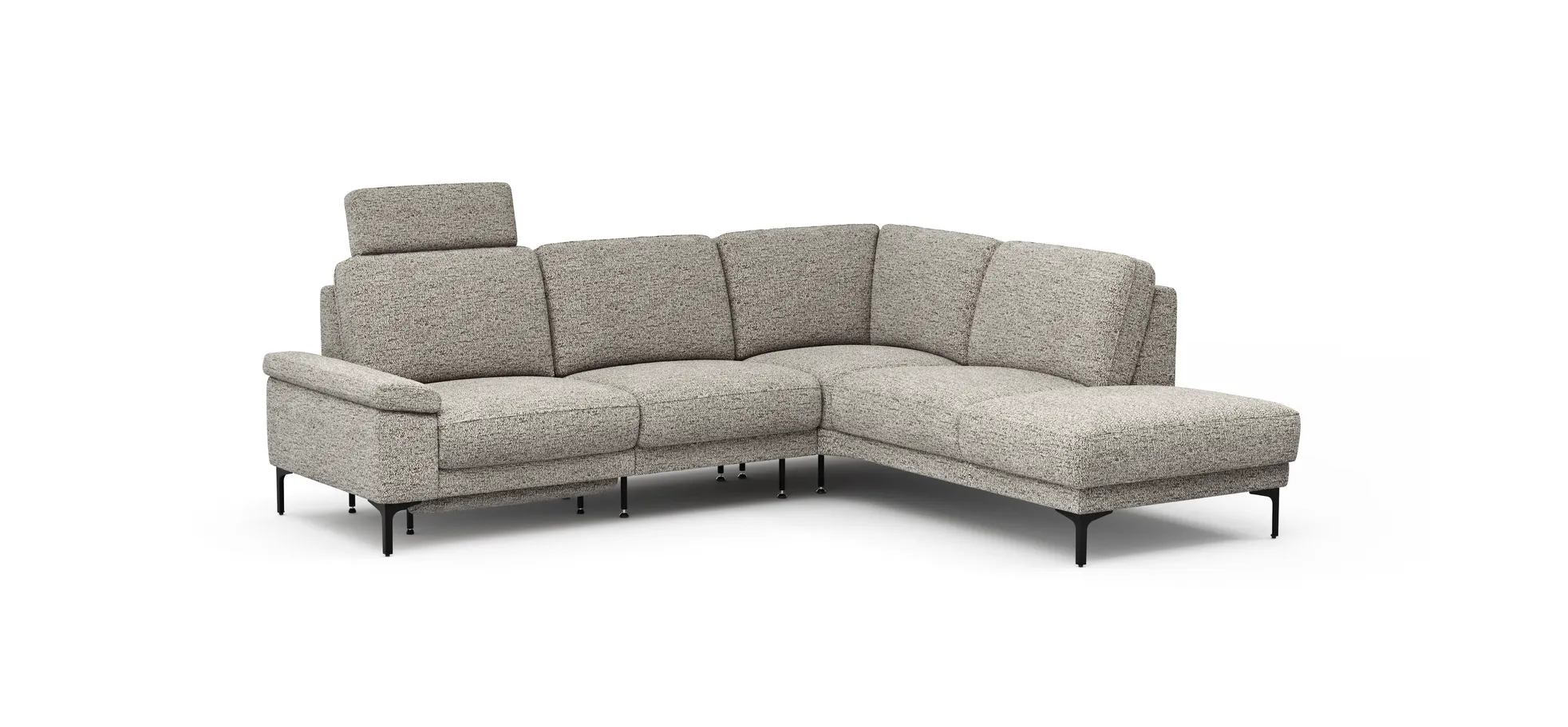 Ecksofa Matero - 2-Sitzer mit Ecke rechts inkl. Relaxfunktion motorisch und Sitzvorzug, Stoff, Graubeige